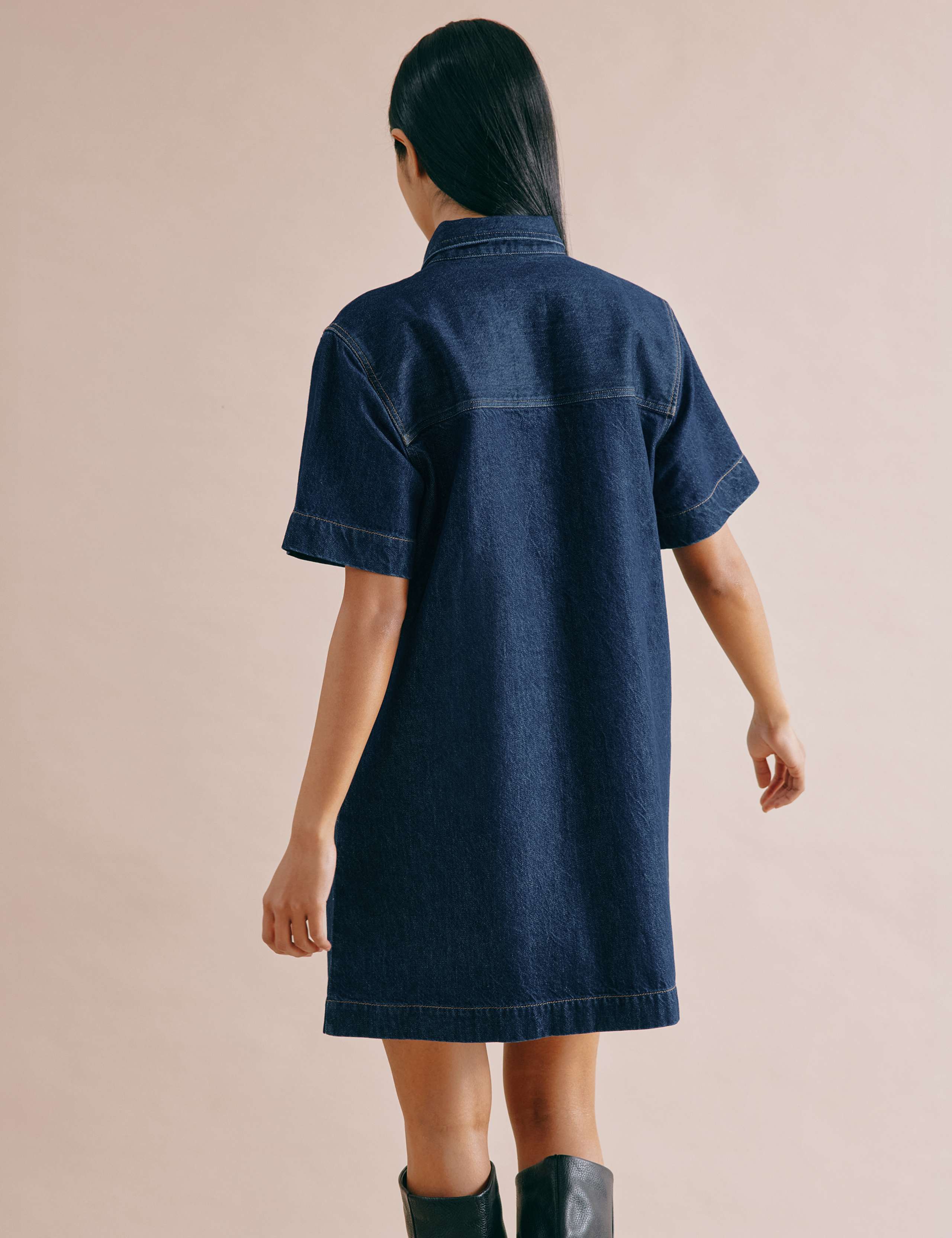 Denim Mini Shift Shirt Dress 4 of 5