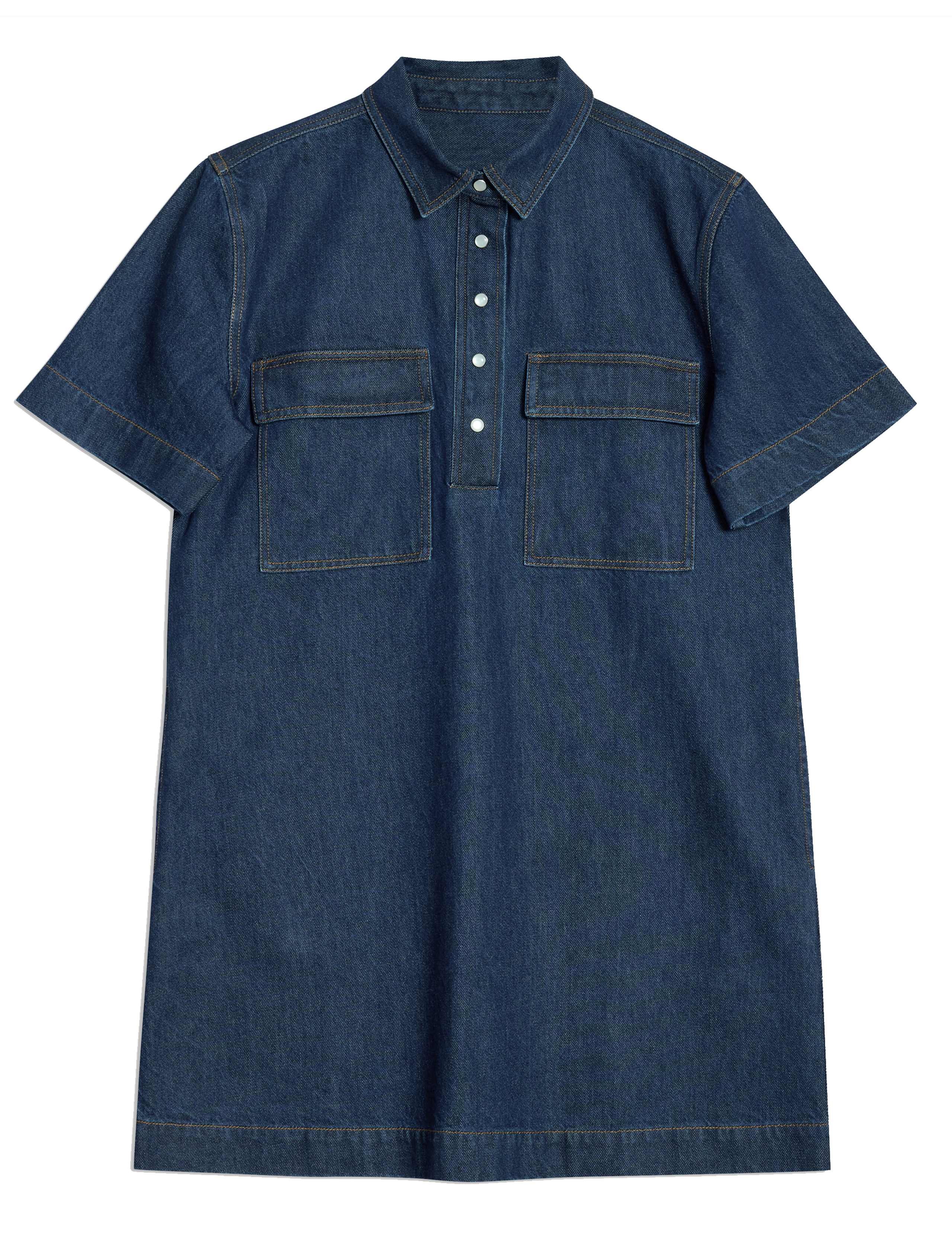 Denim Mini Shift Shirt Dress 2 of 5