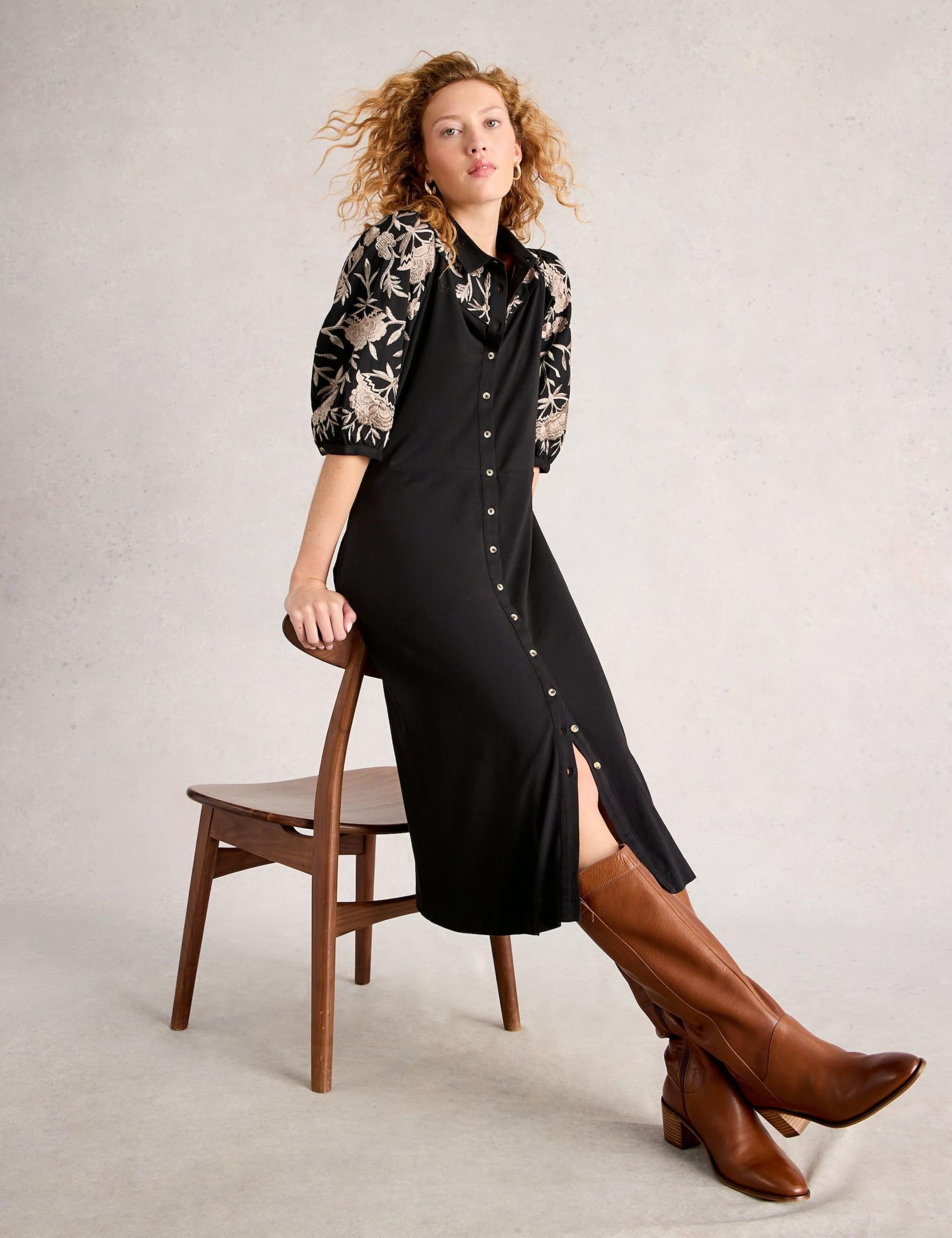 Cotton Rich Embroidered Midi Shirt Dress 3 of 6