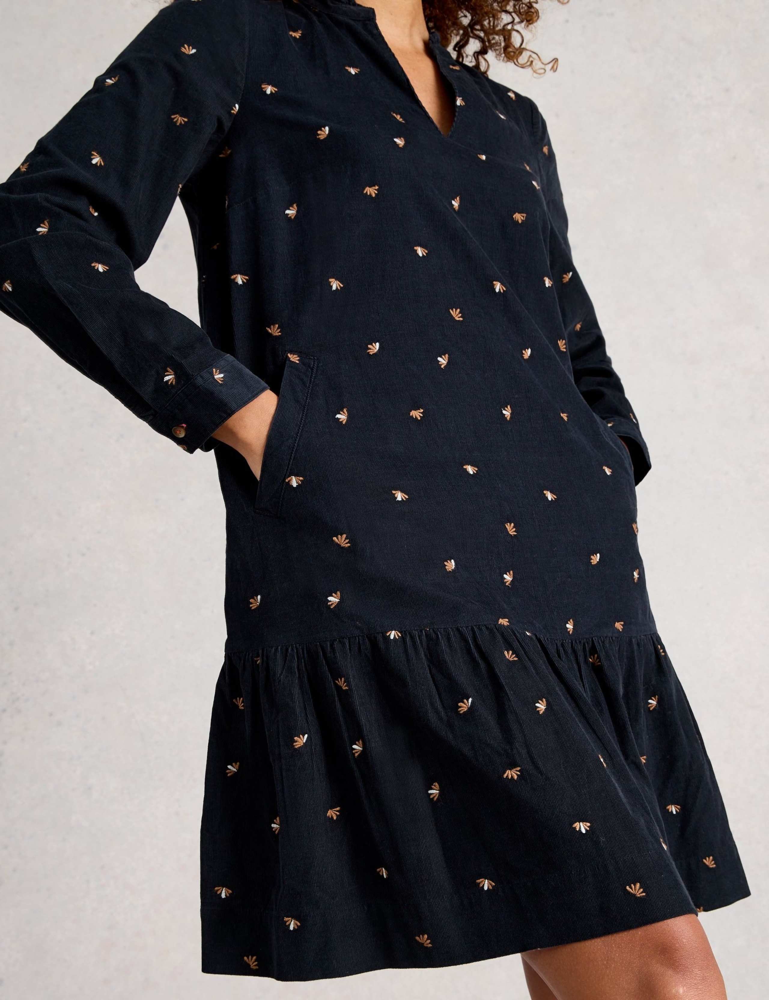 Cord Embroidered Knee Length Smock Dress 3 of 6