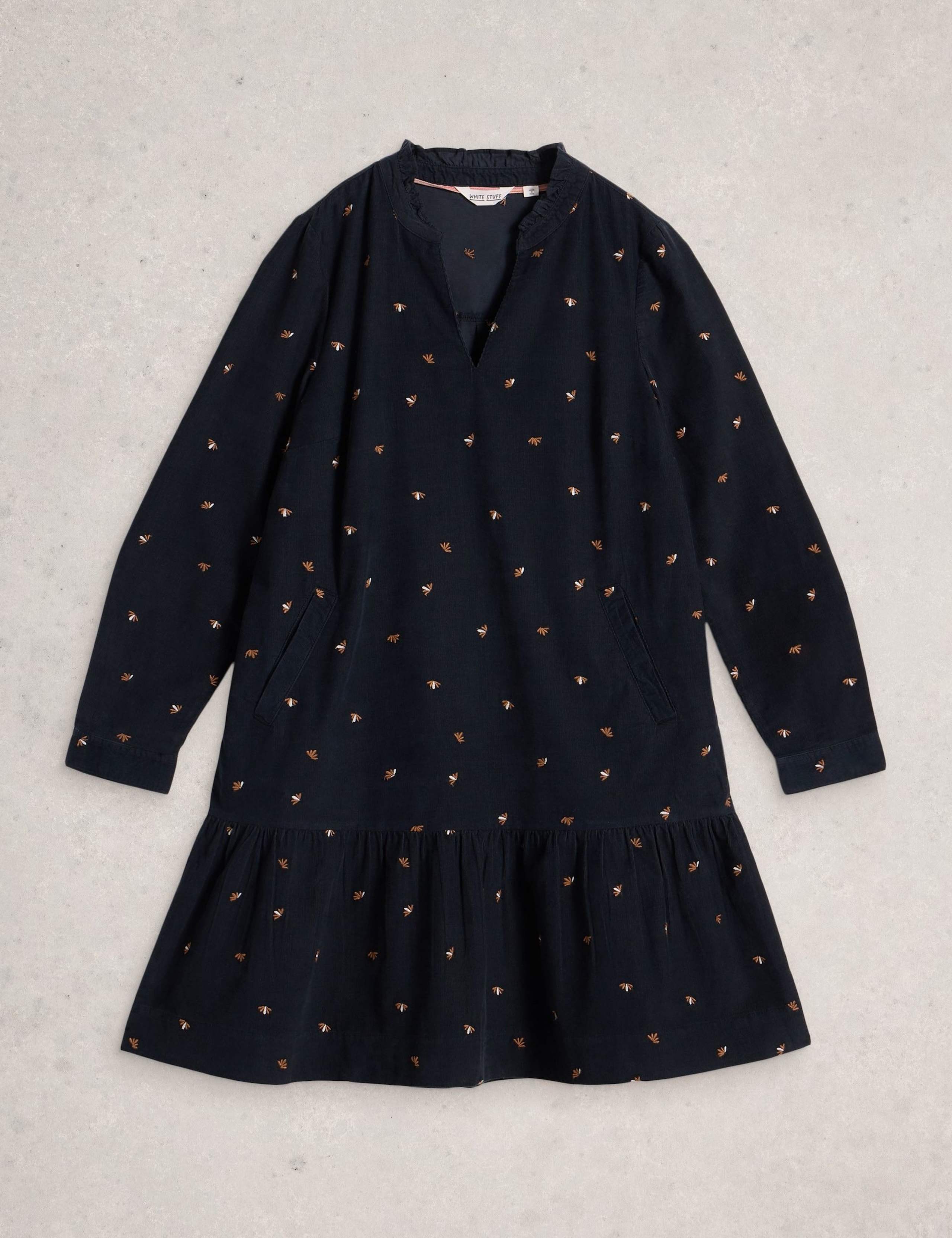 Cord Embroidered Knee Length Smock Dress 2 of 6
