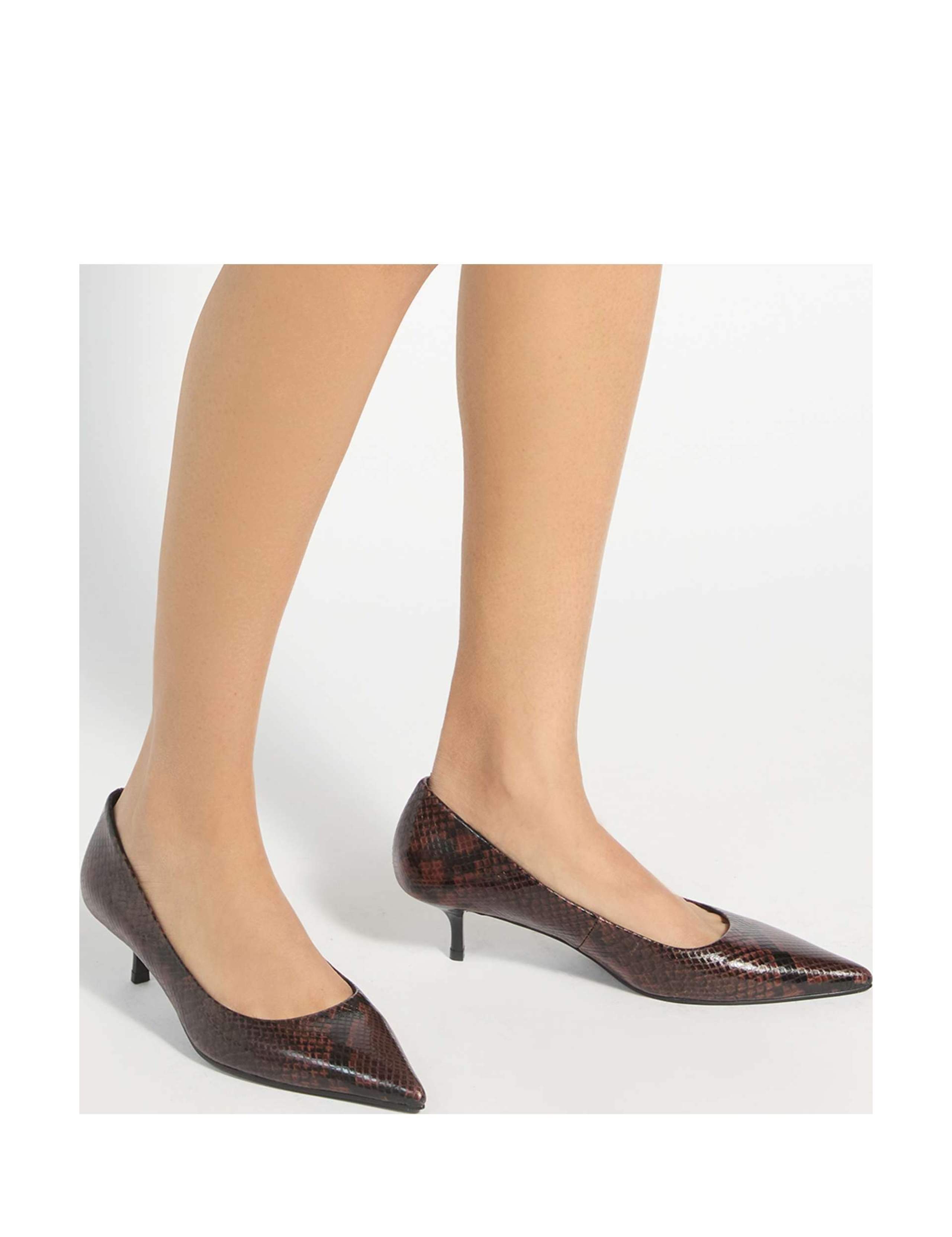 Leather Snake Print Kitten Heel Court Shoes 2 of 6