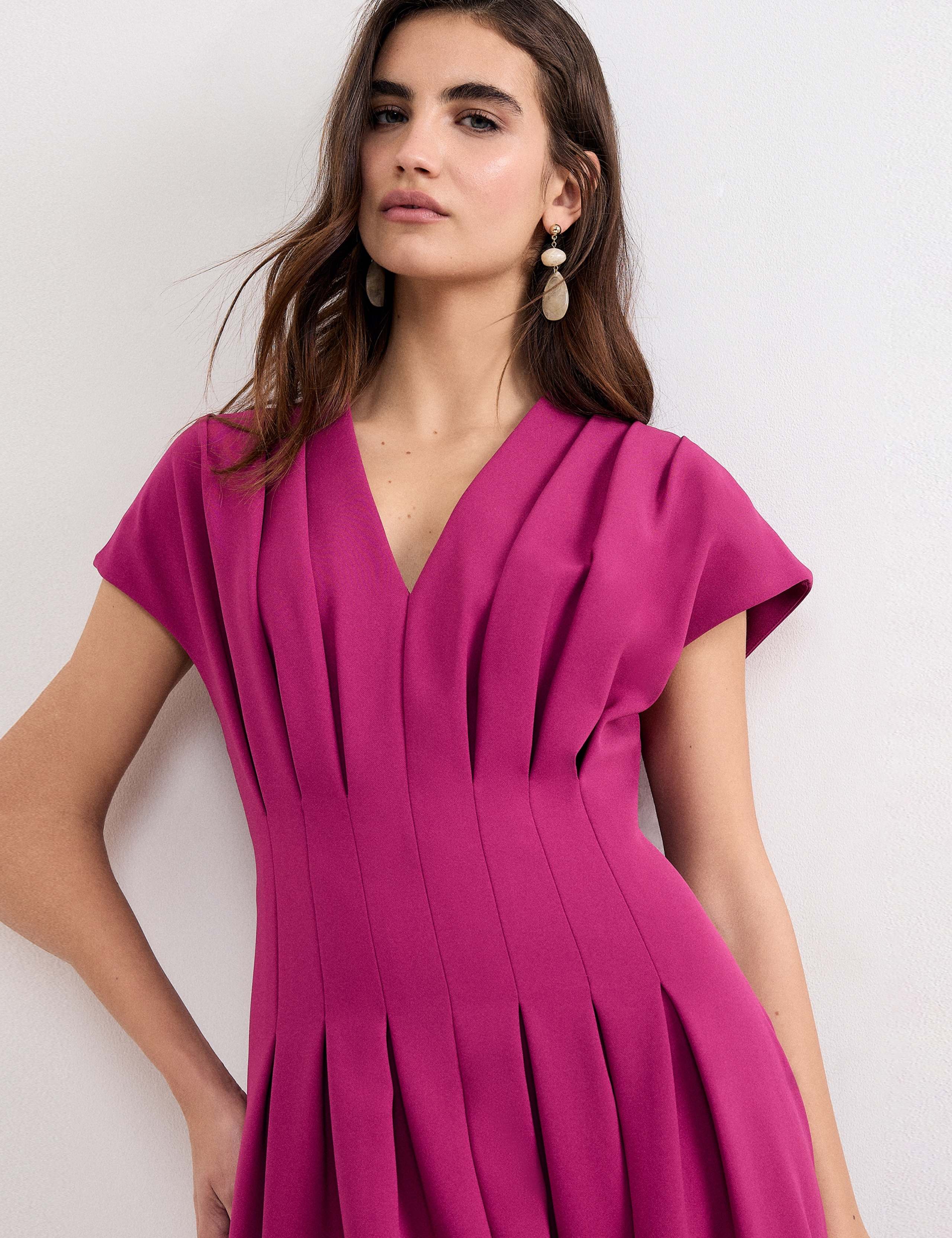 V-Neck Pleated Midi Skater Dress 7 of 7
