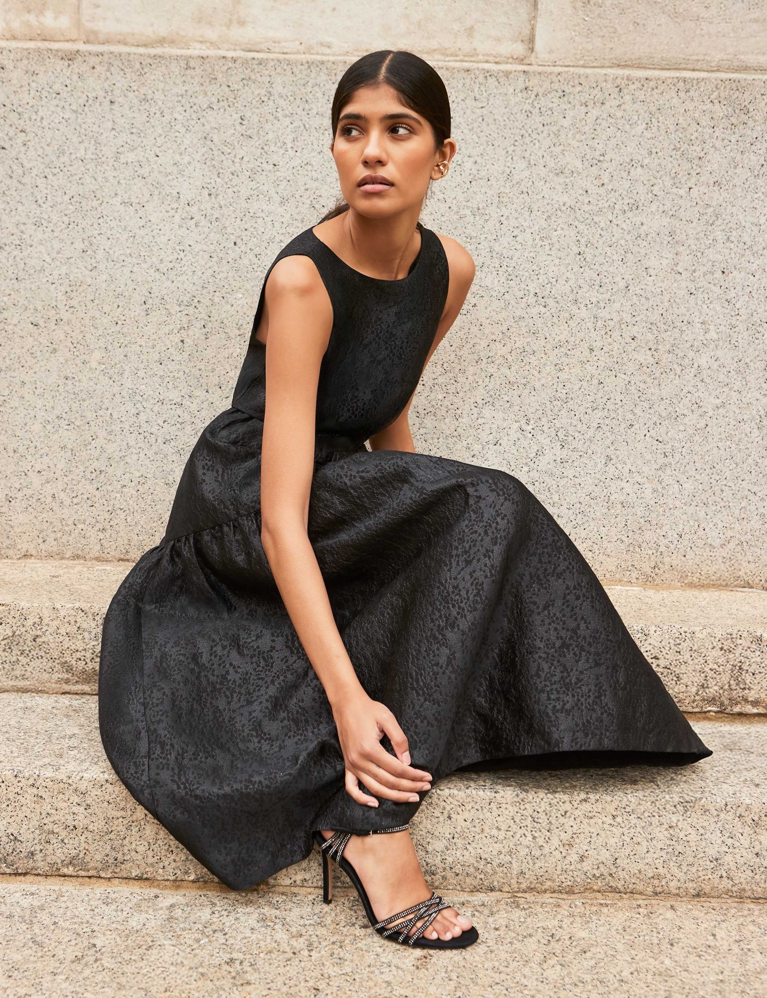 Jacquard Slash Neck Midi Tiered Dress 2 of 4