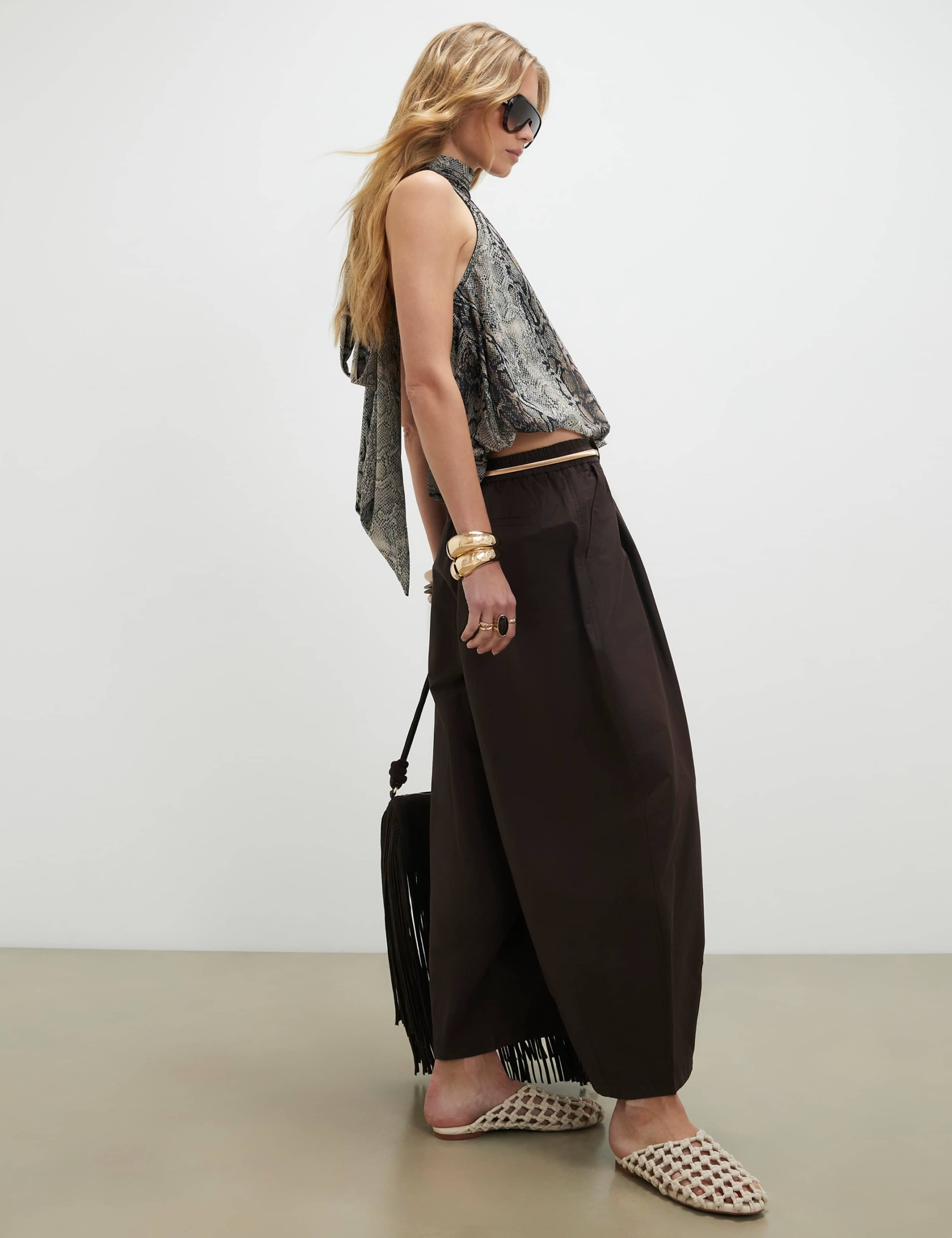 Cotton Rich Barrel Leg Trousers 2 of 4