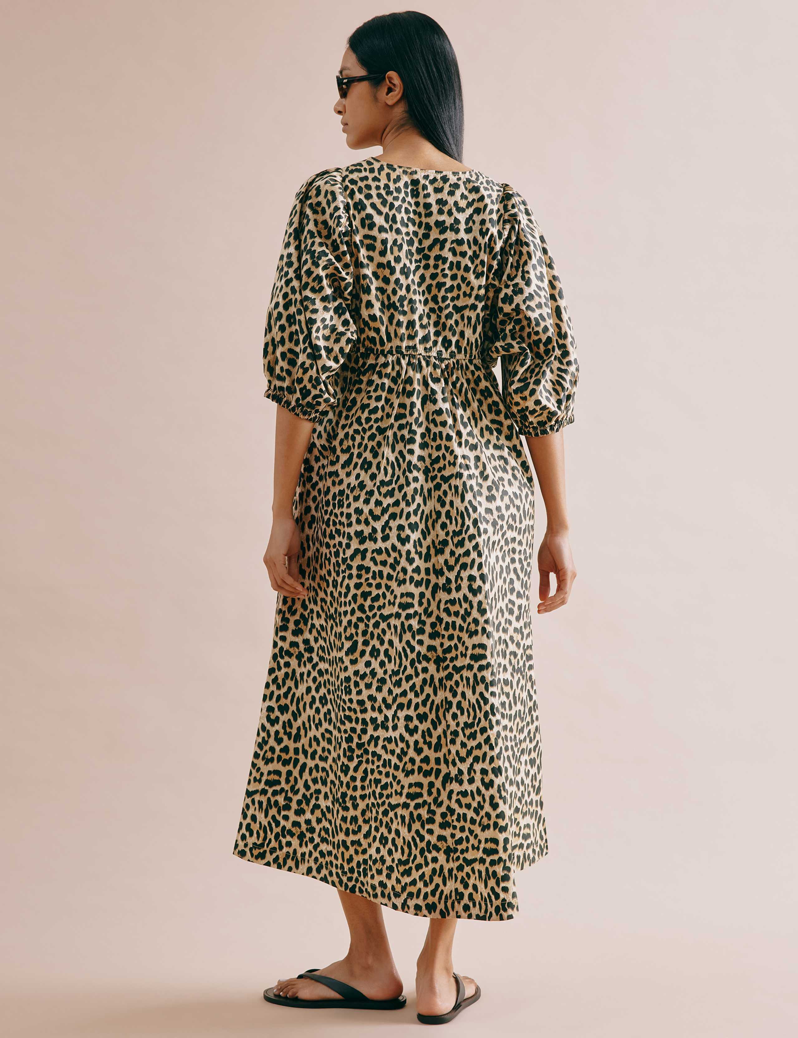 Pure Cotton Animal Print V-Neck Midi Skater Dress 4 of 6