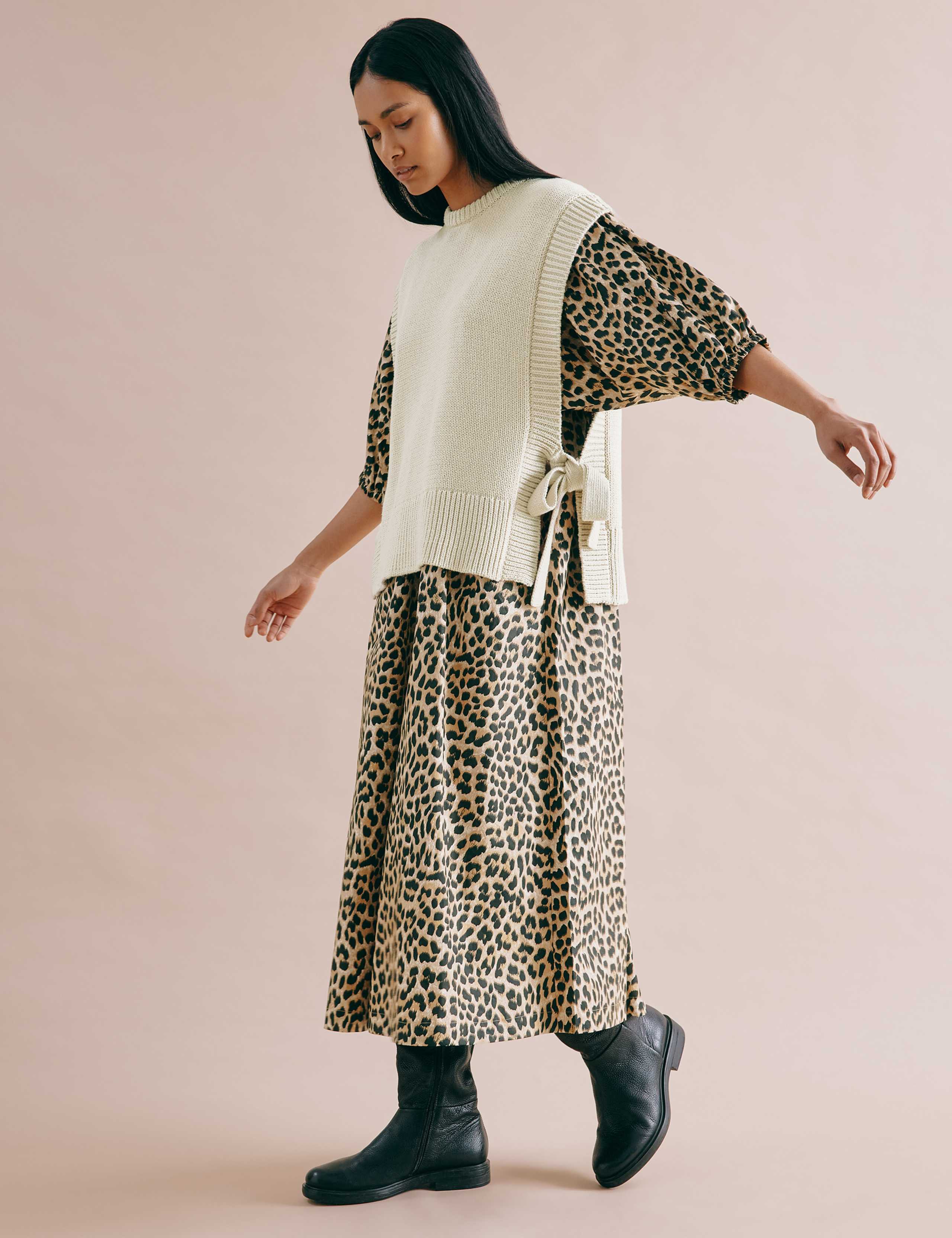 Pure Cotton Animal Print V-Neck Midi Skater Dress 5 of 6