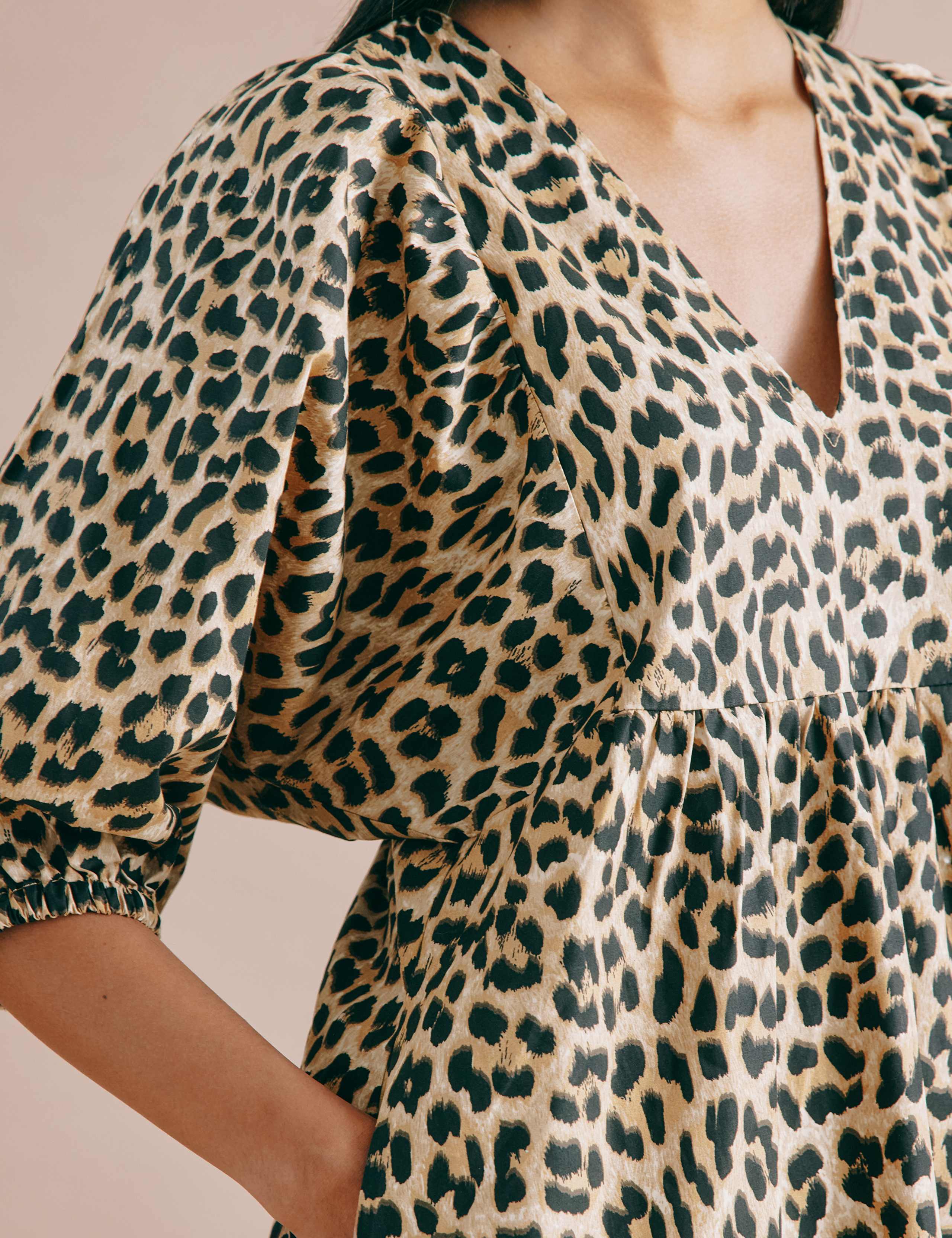 Pure Cotton Animal Print V-Neck Midi Skater Dress 6 of 6