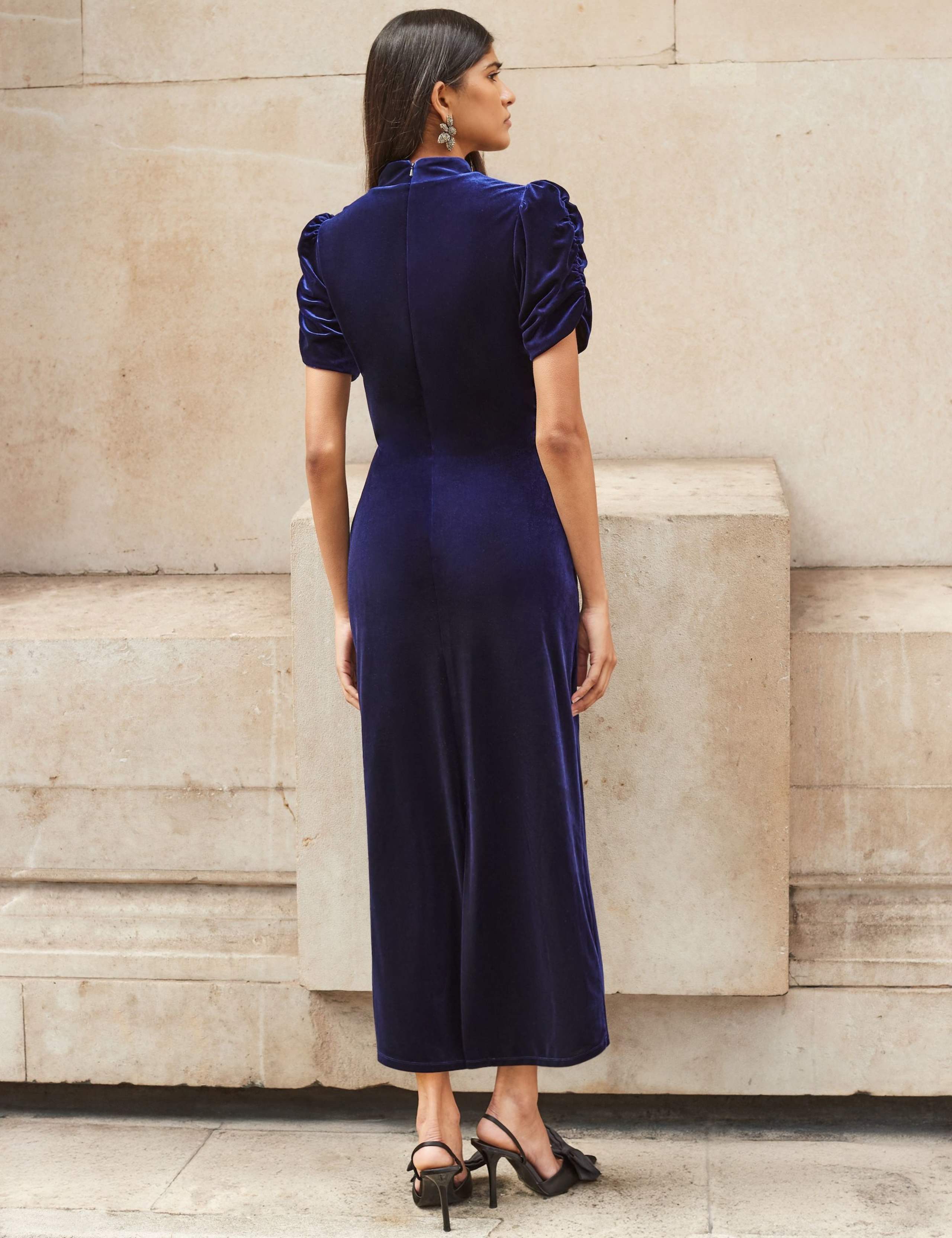 Velvet High Neck Midi Bodycon Dress 2 of 4