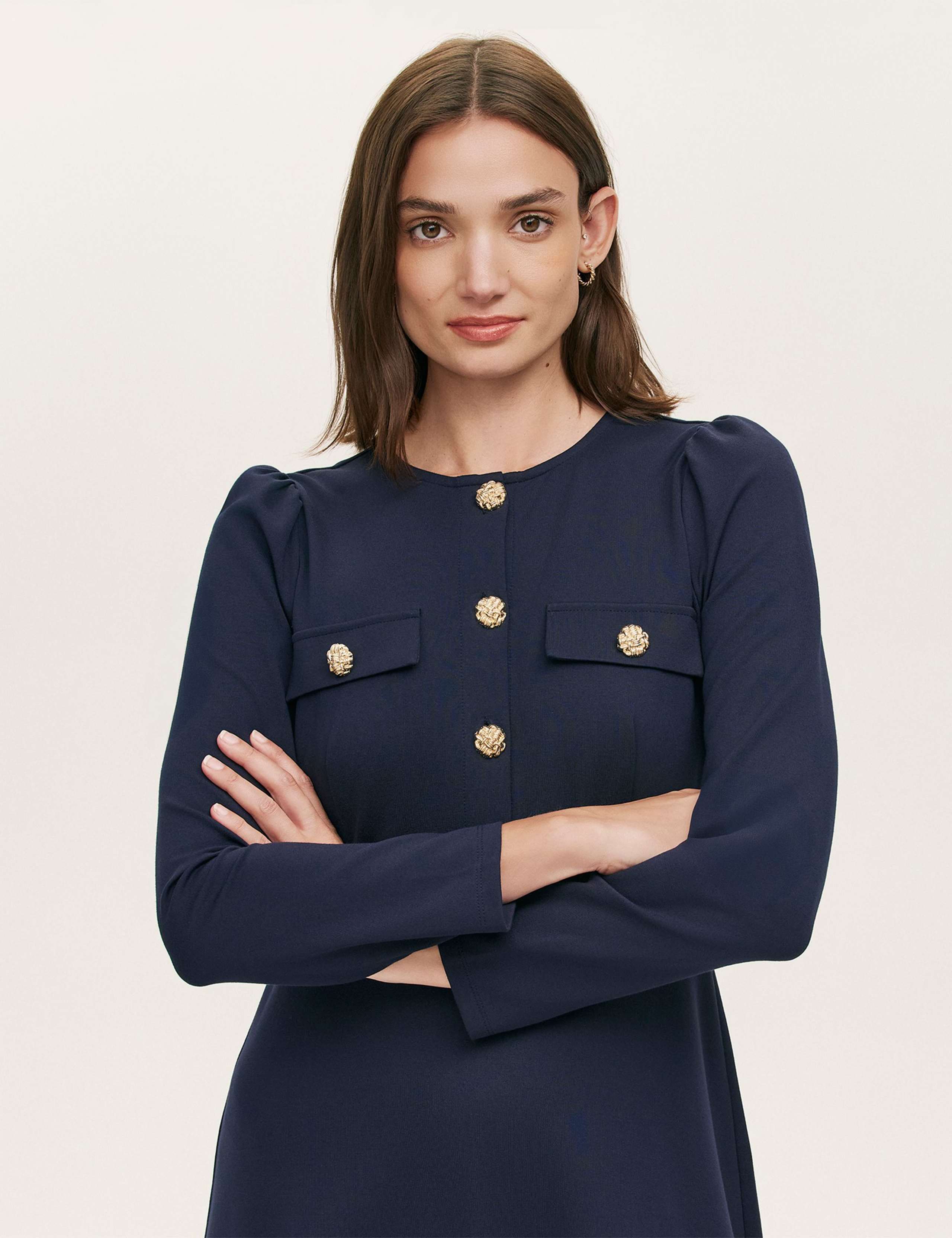 Ponte Jersey Button Front Midi Dress 4 of 4