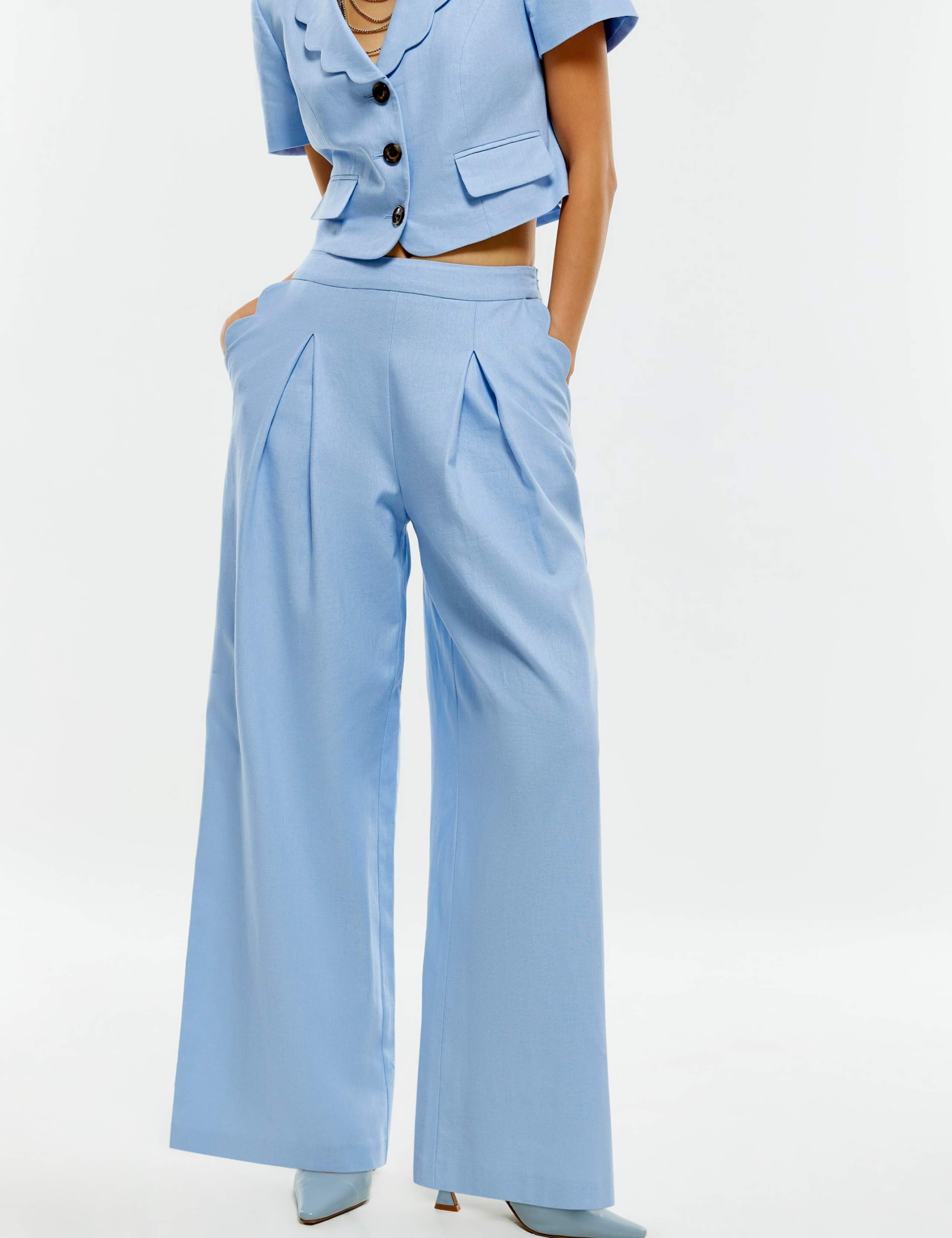 Linen Rich Scallop Wide Leg Trousers 3 of 4