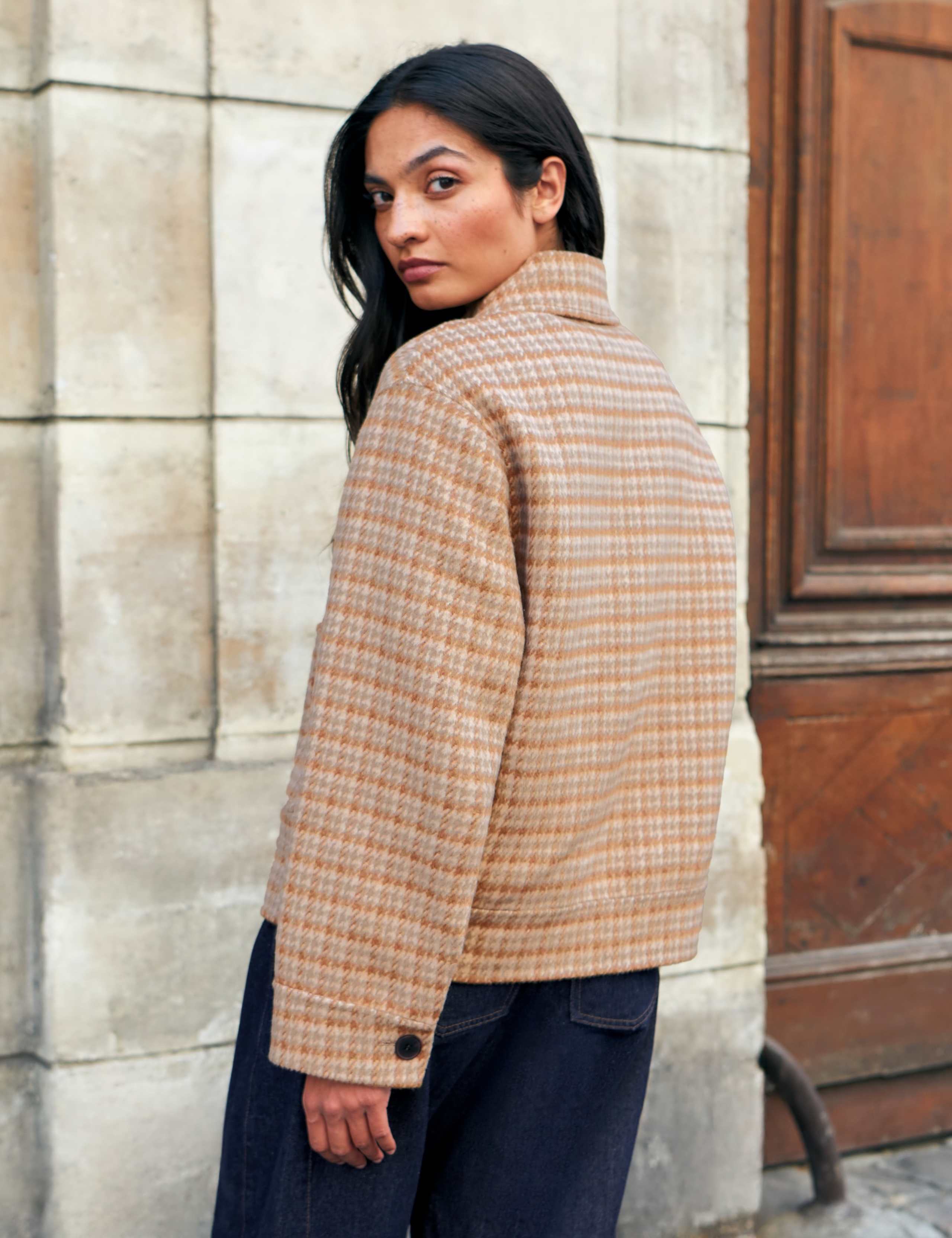 Double Faced Wool Blend Checked Cropped Jacket 2 of 8
