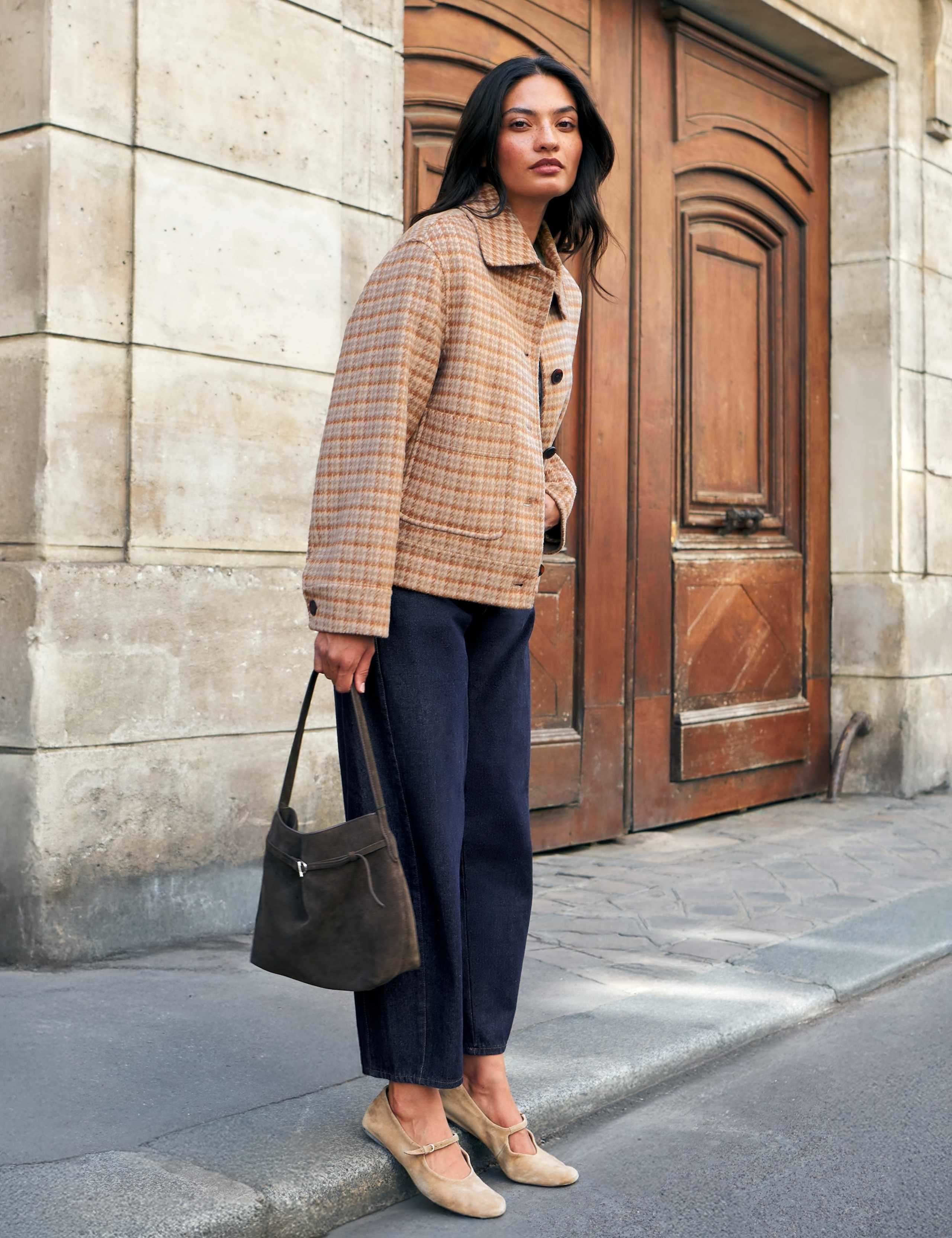 Double Faced Wool Blend Checked Cropped Jacket 8 of 8