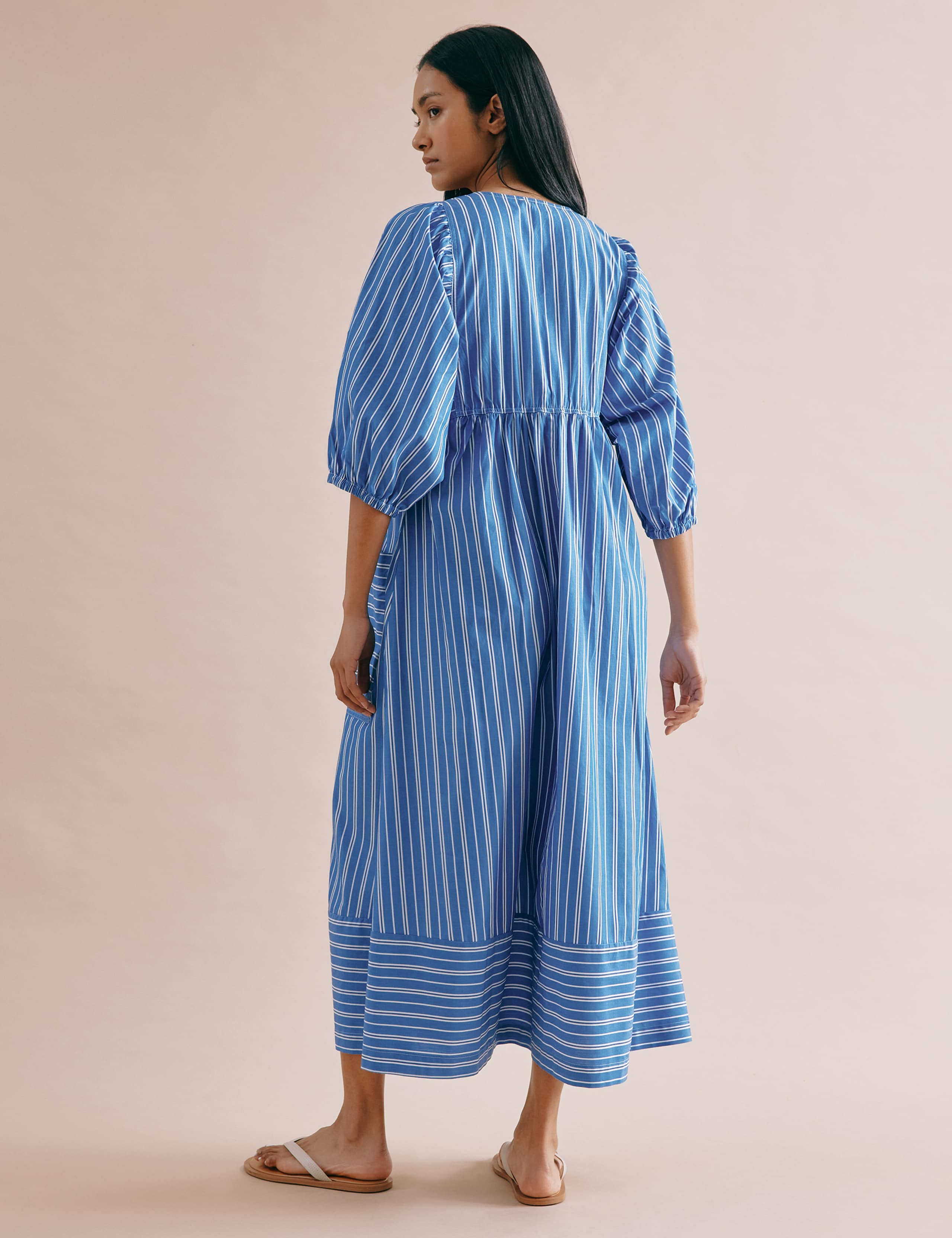Cotton Rich Striped V-Neck Midi Skater Dress 4 of 5