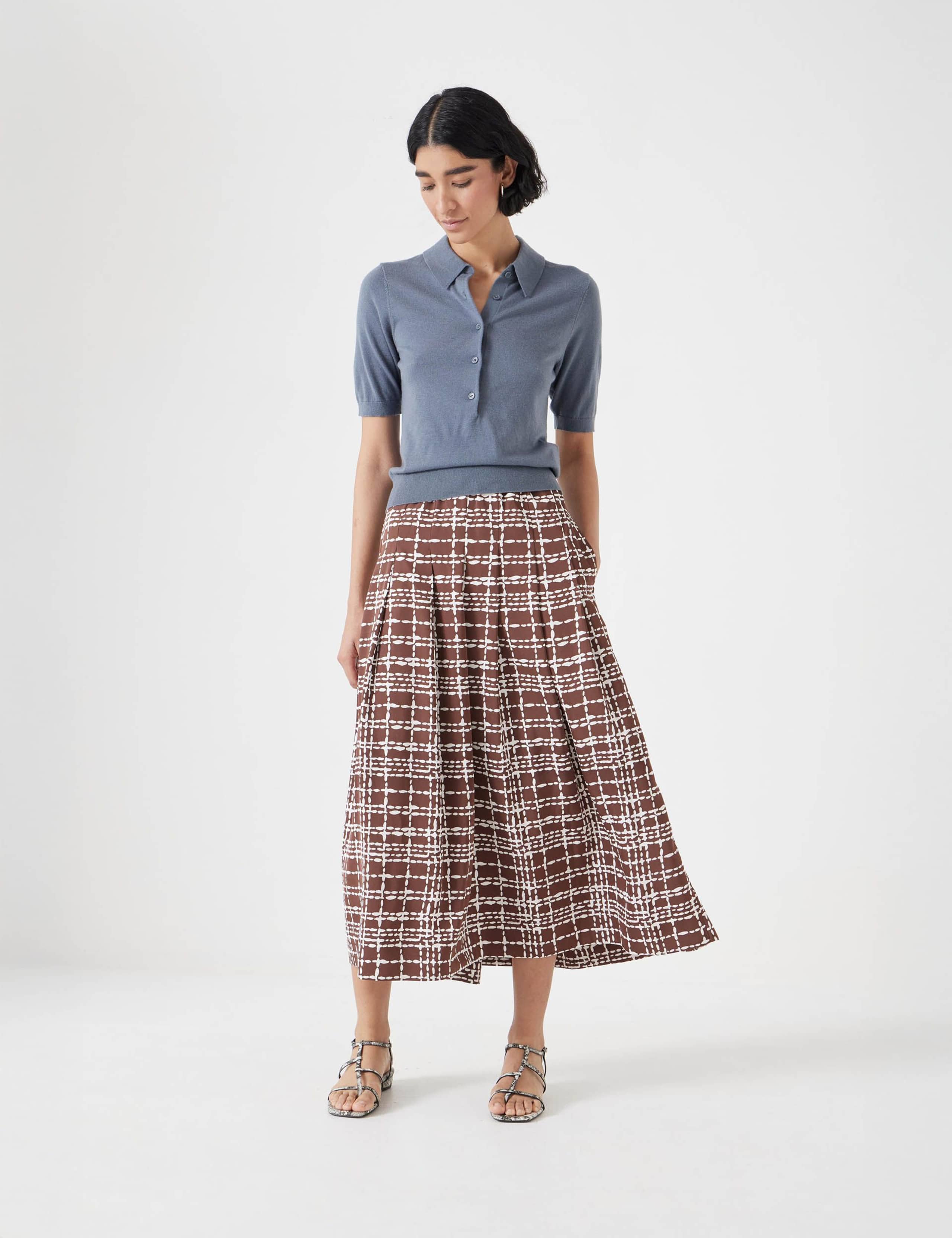 Satin Checked Pleated Midi Skirt 3 of 4