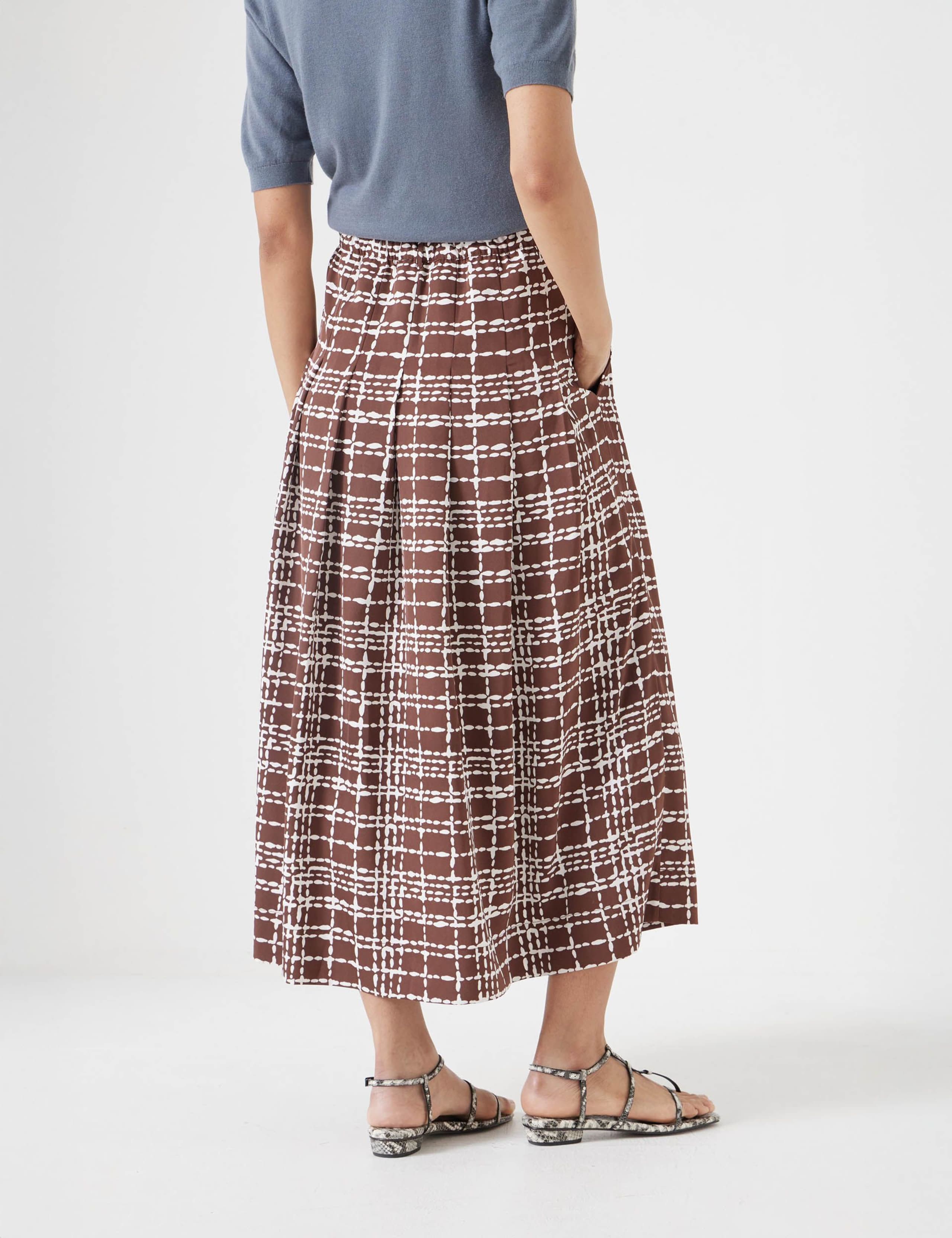 Satin Checked Pleated Midi Skirt 4 of 4