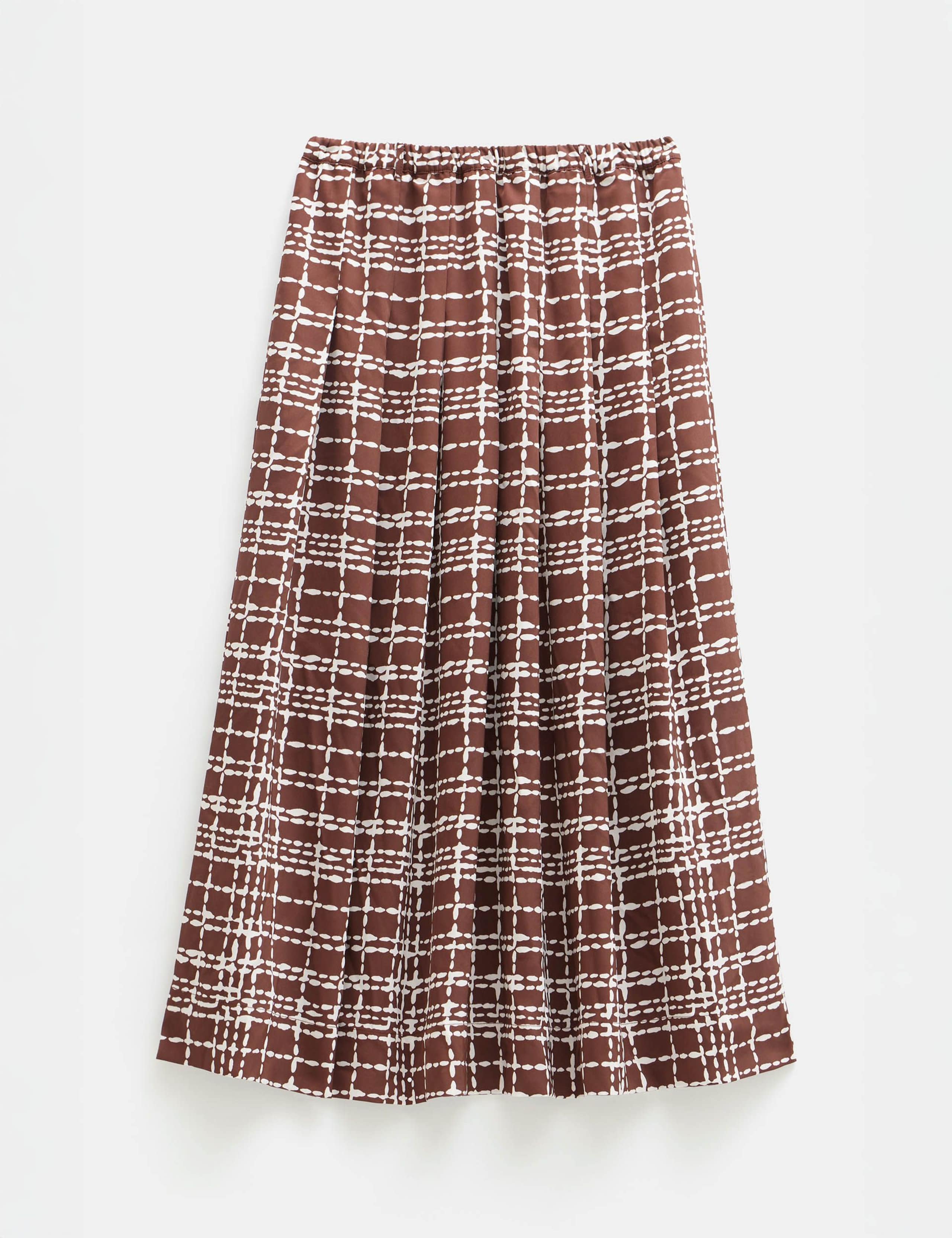 Satin Checked Pleated Midi Skirt 2 of 4