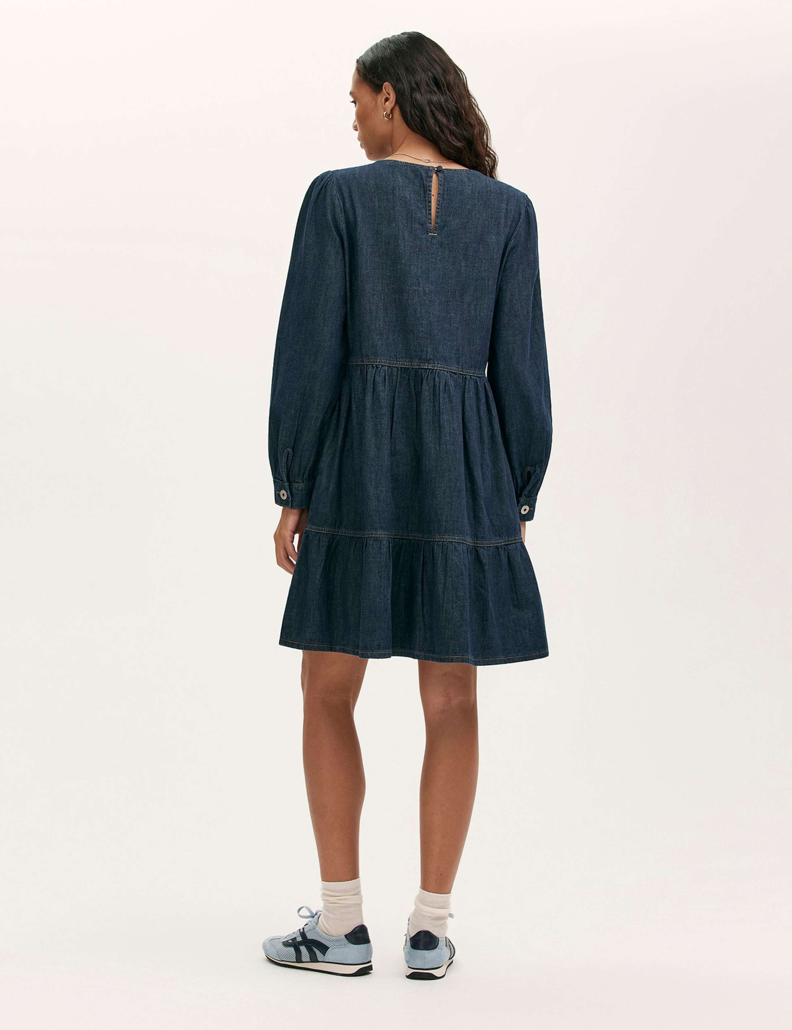 Denim Round Neck Midi Tiered Dress 3 of 5