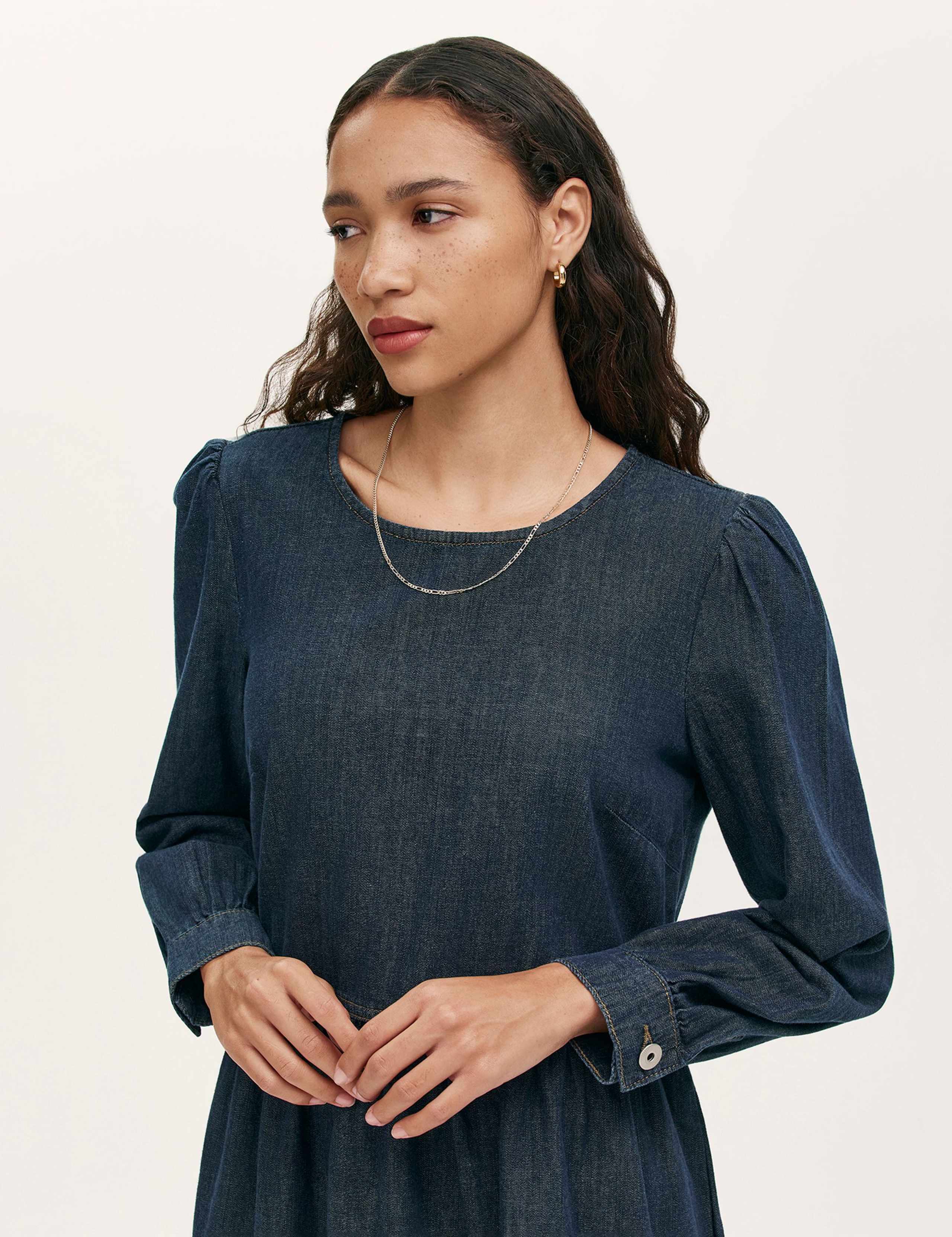 Denim Round Neck Midi Tiered Dress 4 of 5