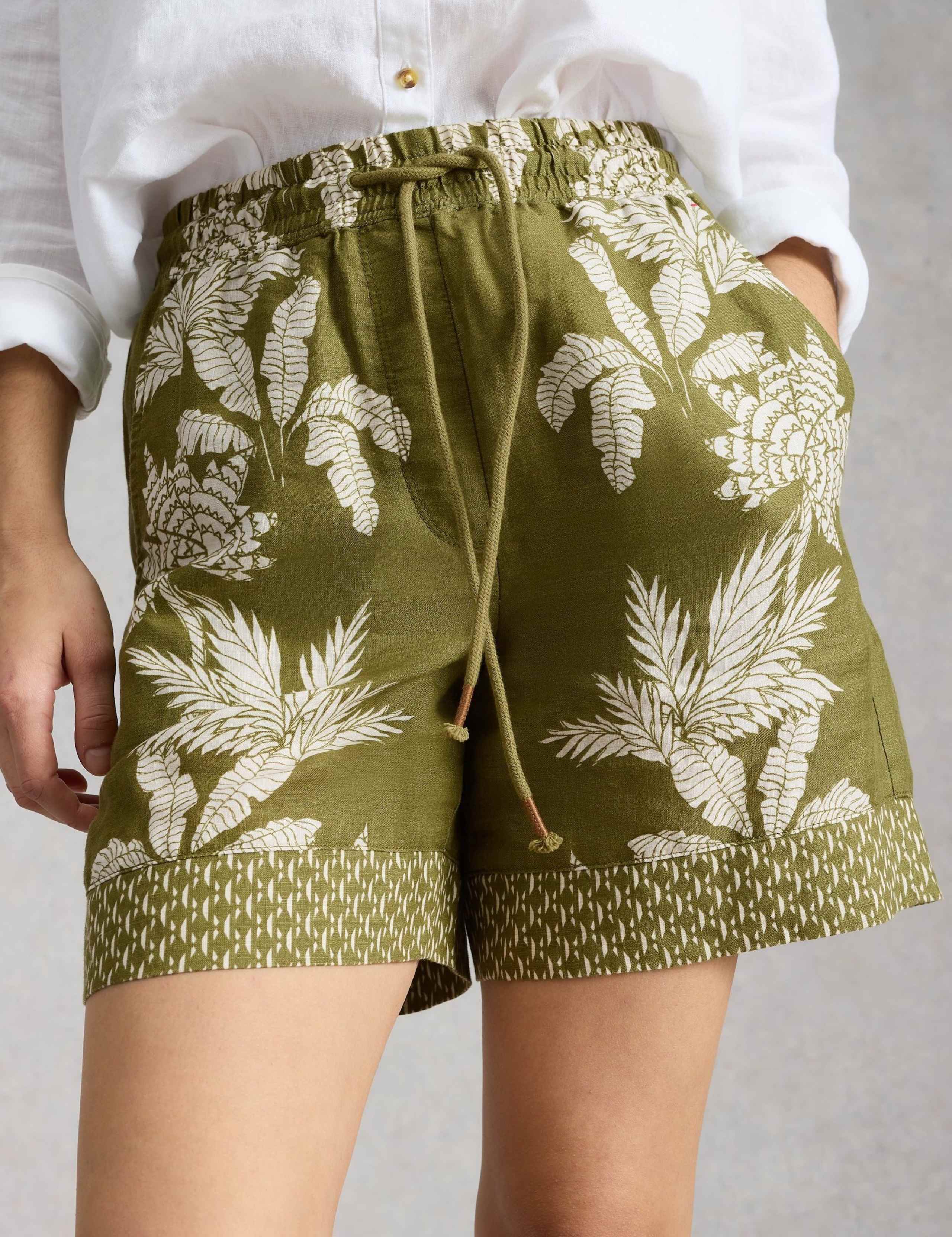Pure Linen Leaf Print Shorts 1 of 6