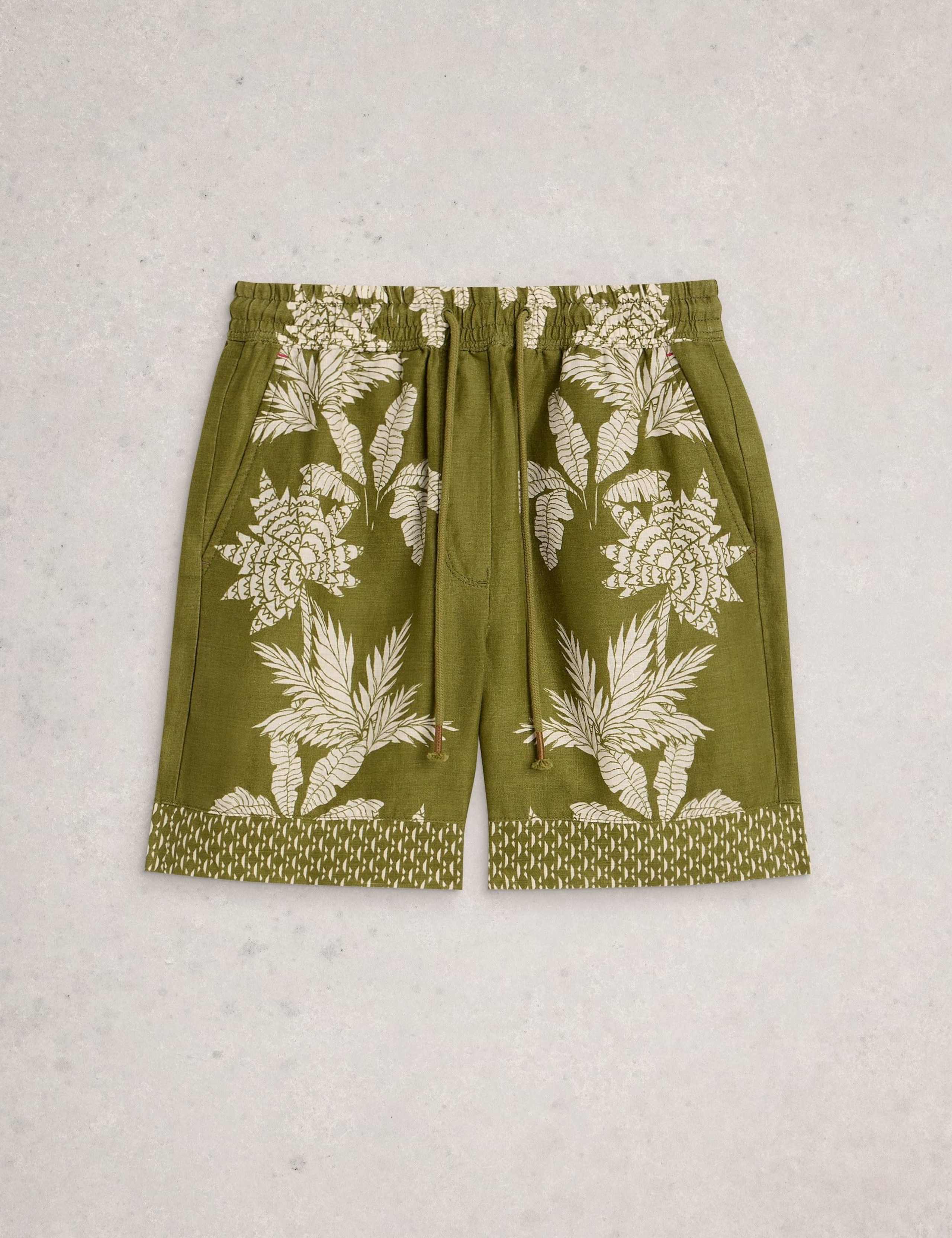 Pure Linen Leaf Print Shorts 2 of 6