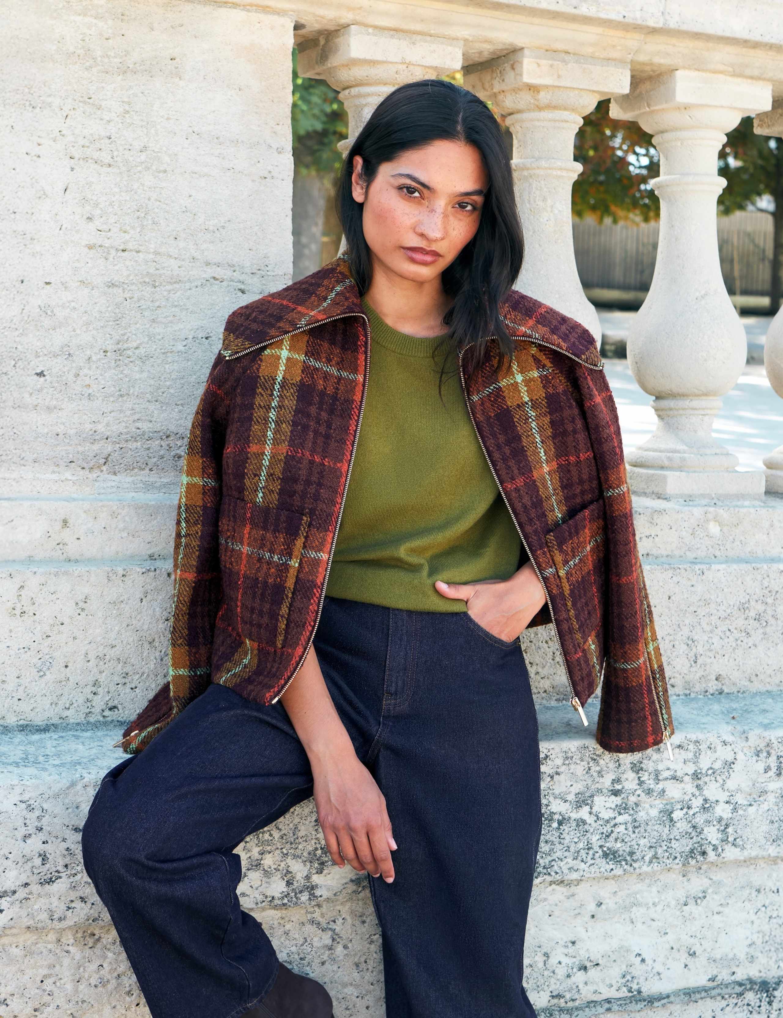 Wool Blend Checked Cropped Jacket 1 of 7