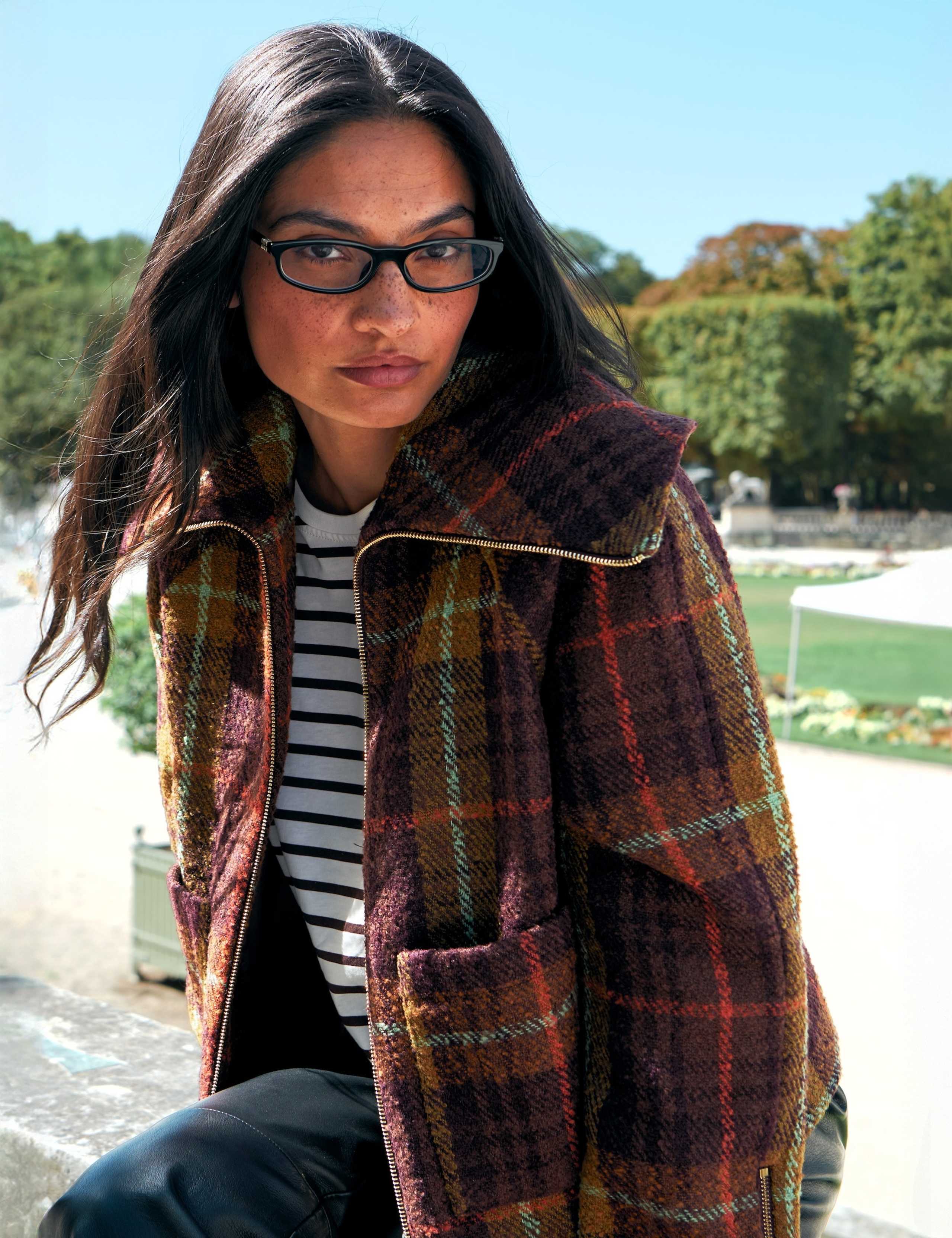 Wool Blend Checked Cropped Jacket 3 of 7