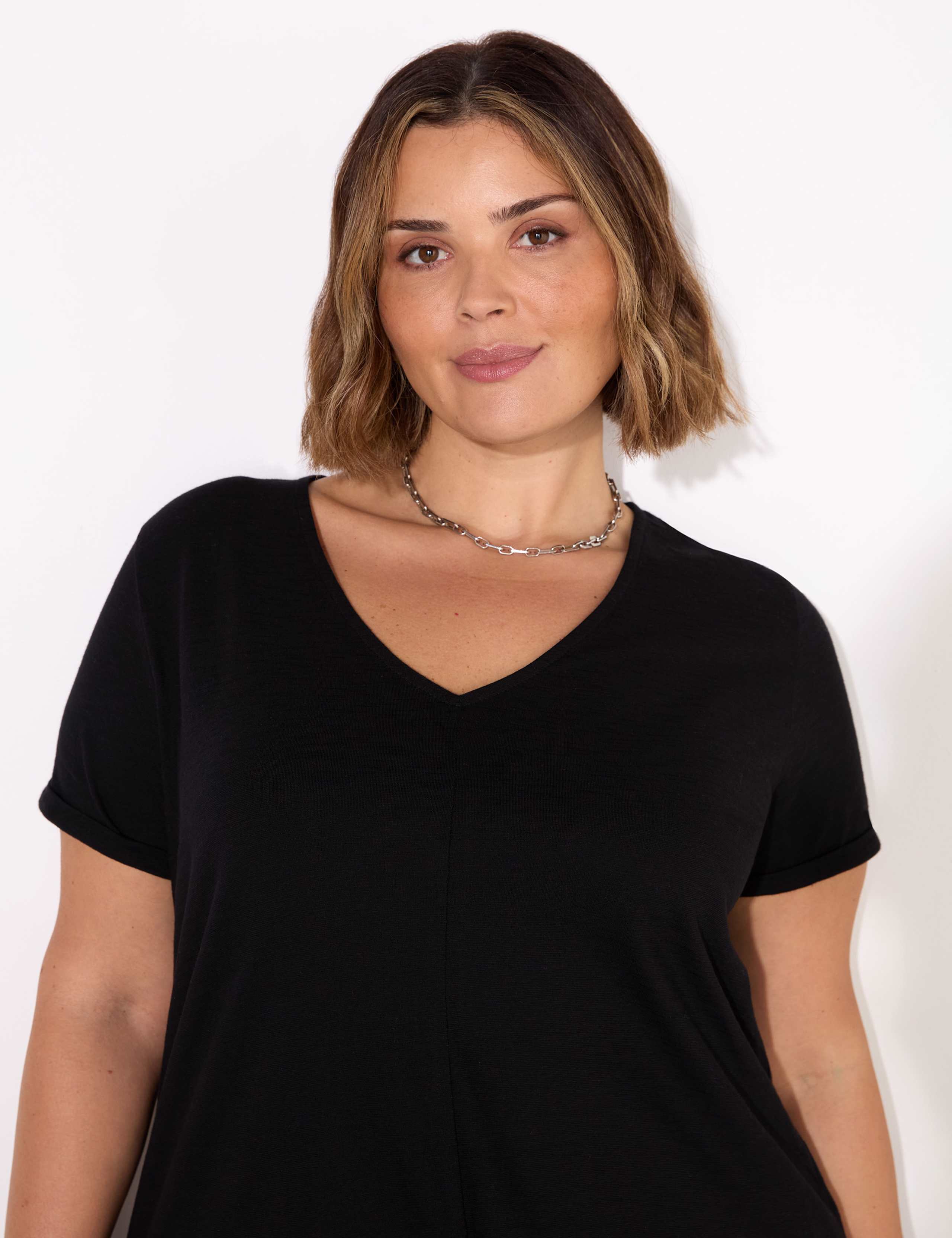 Pure Cotton V-Neck Longline T-Shirt 2 of 3