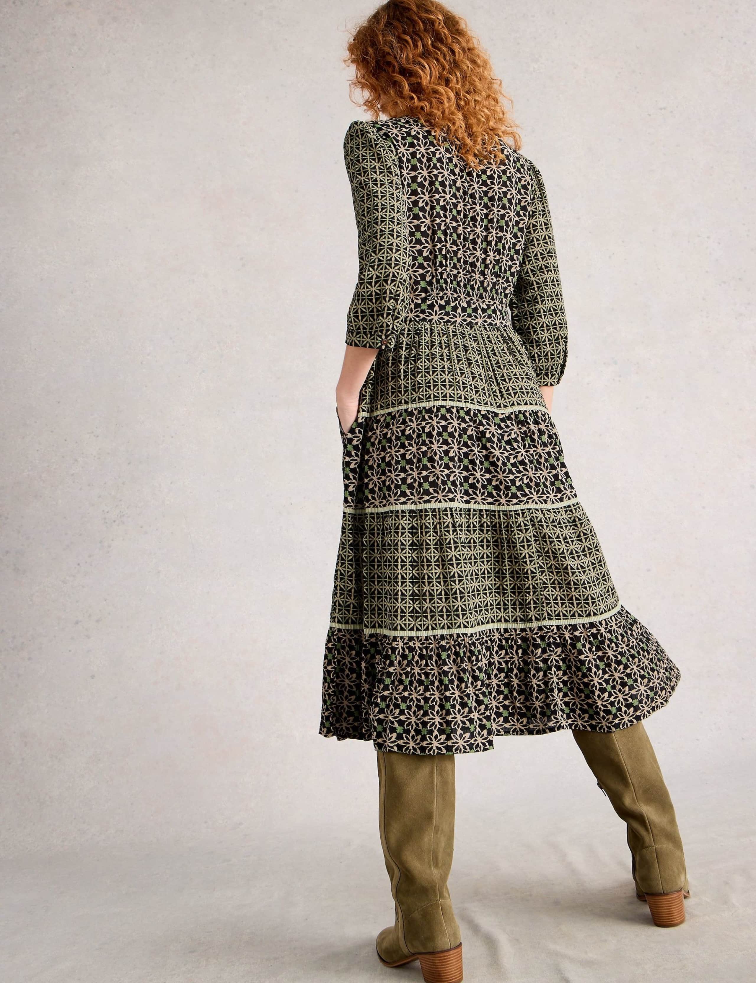Printed Belted Midi Tiered Shirt Dress 3 of 6