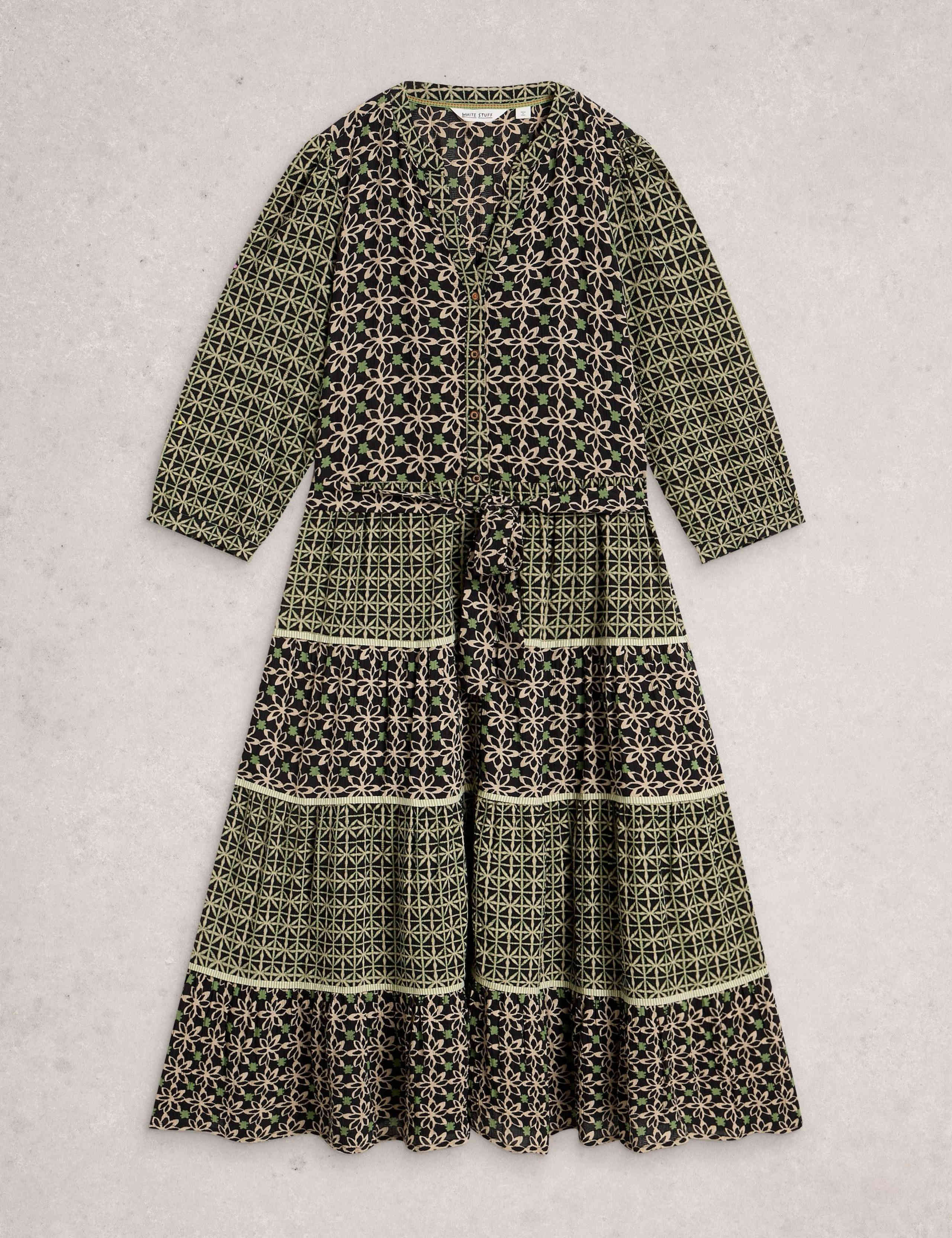 Printed Belted Midi Tiered Shirt Dress 2 of 6