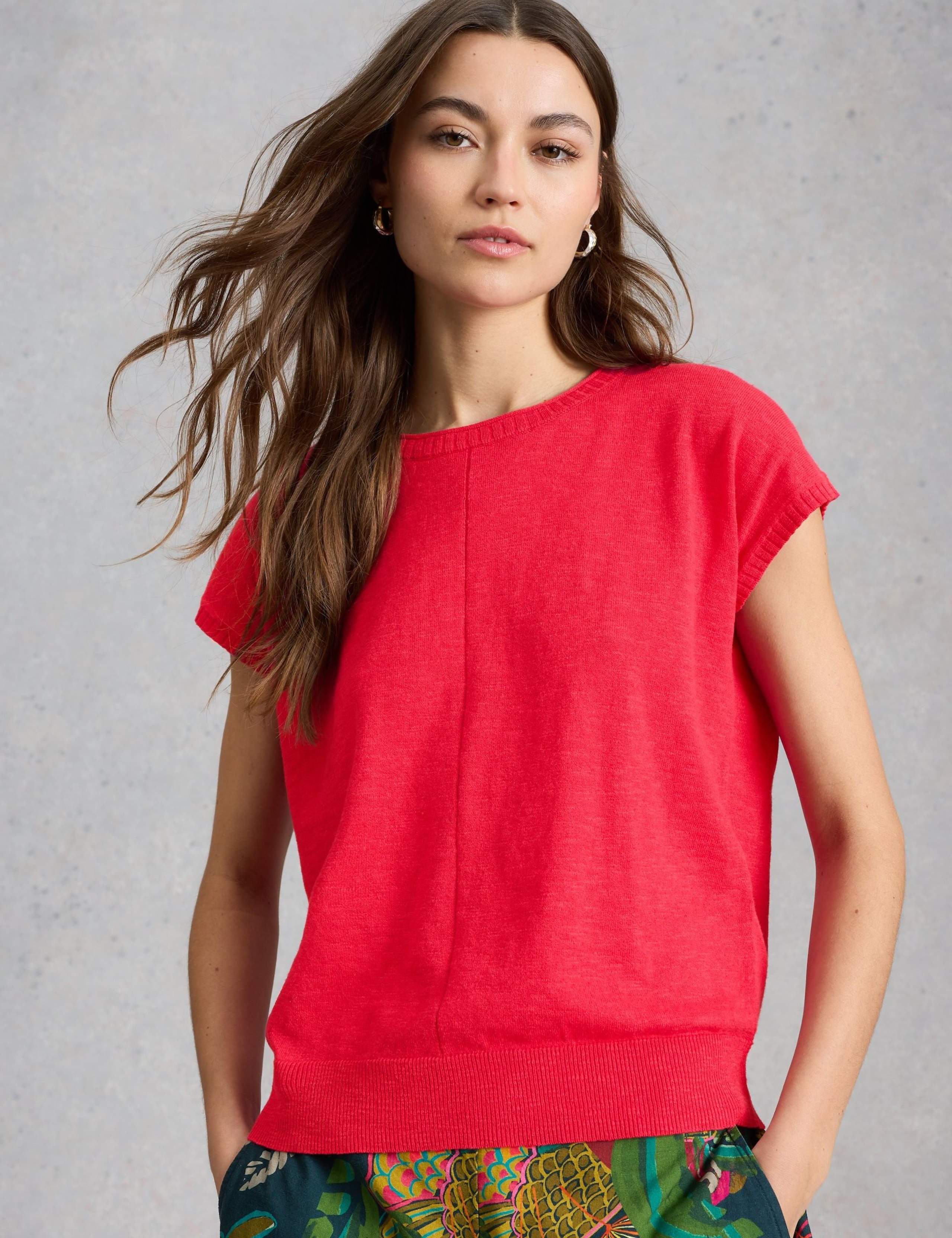 Cotton Rich T-Shirt with Linen 1 of 6