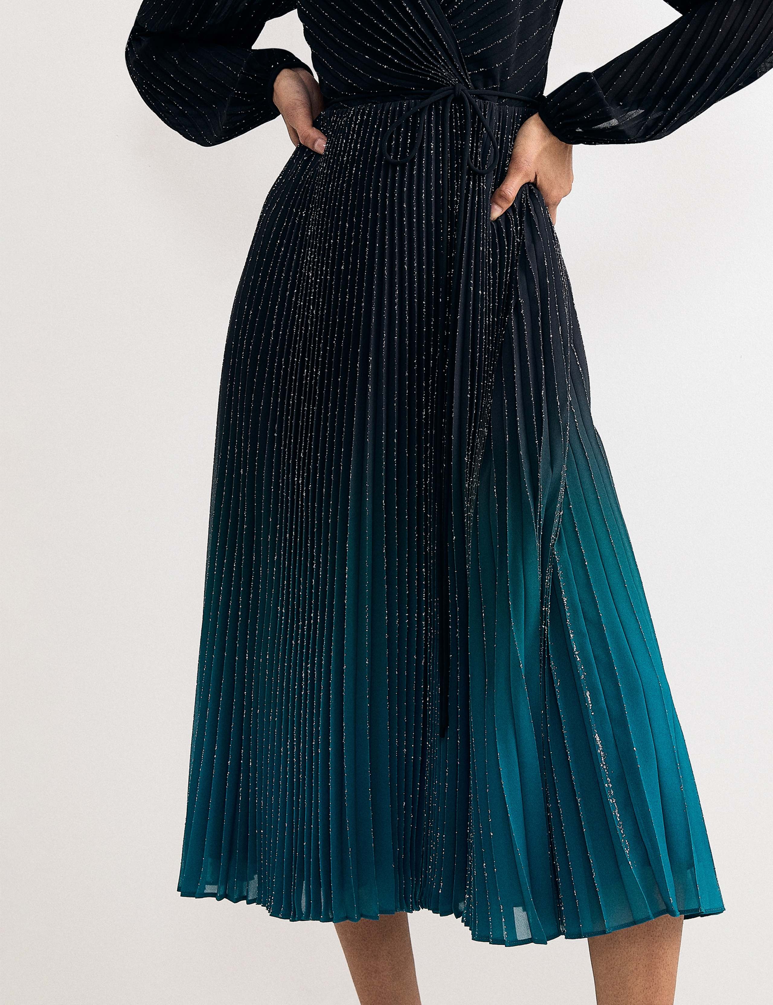 Plisse V-Neck Midi Waisted Dress 3 of 6