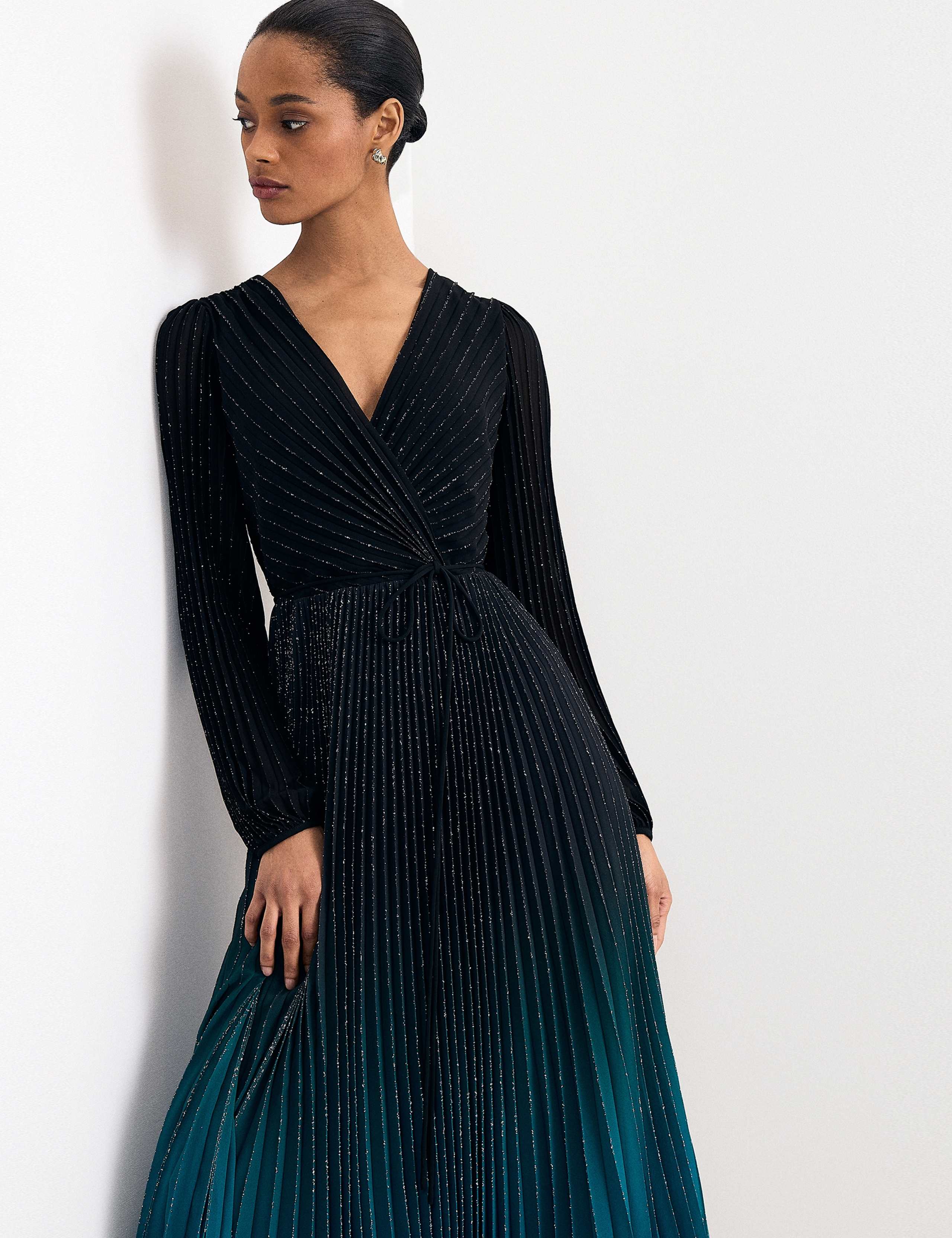 Plisse V-Neck Midi Waisted Dress 5 of 6