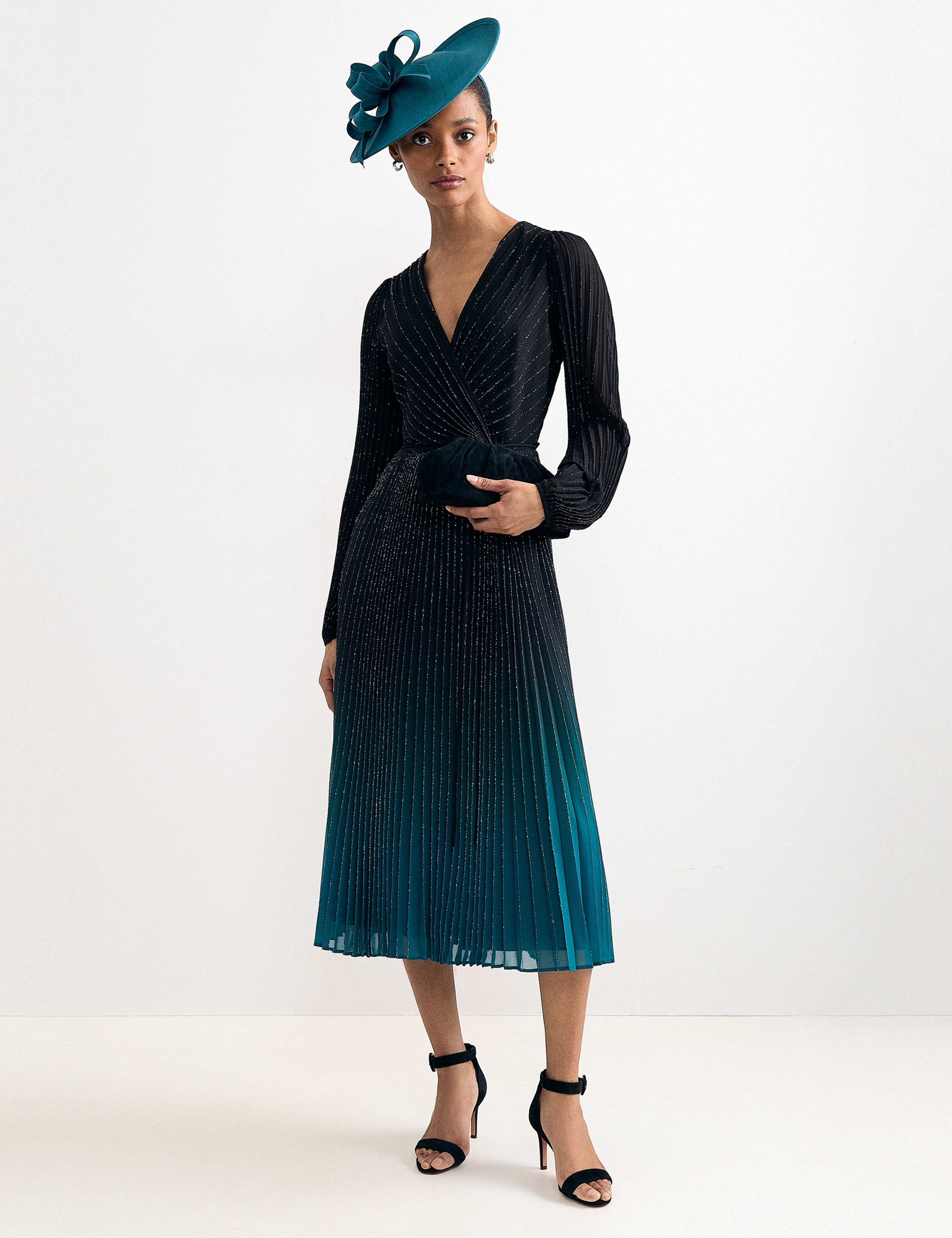 Plisse V-Neck Midi Waisted Dress 6 of 6