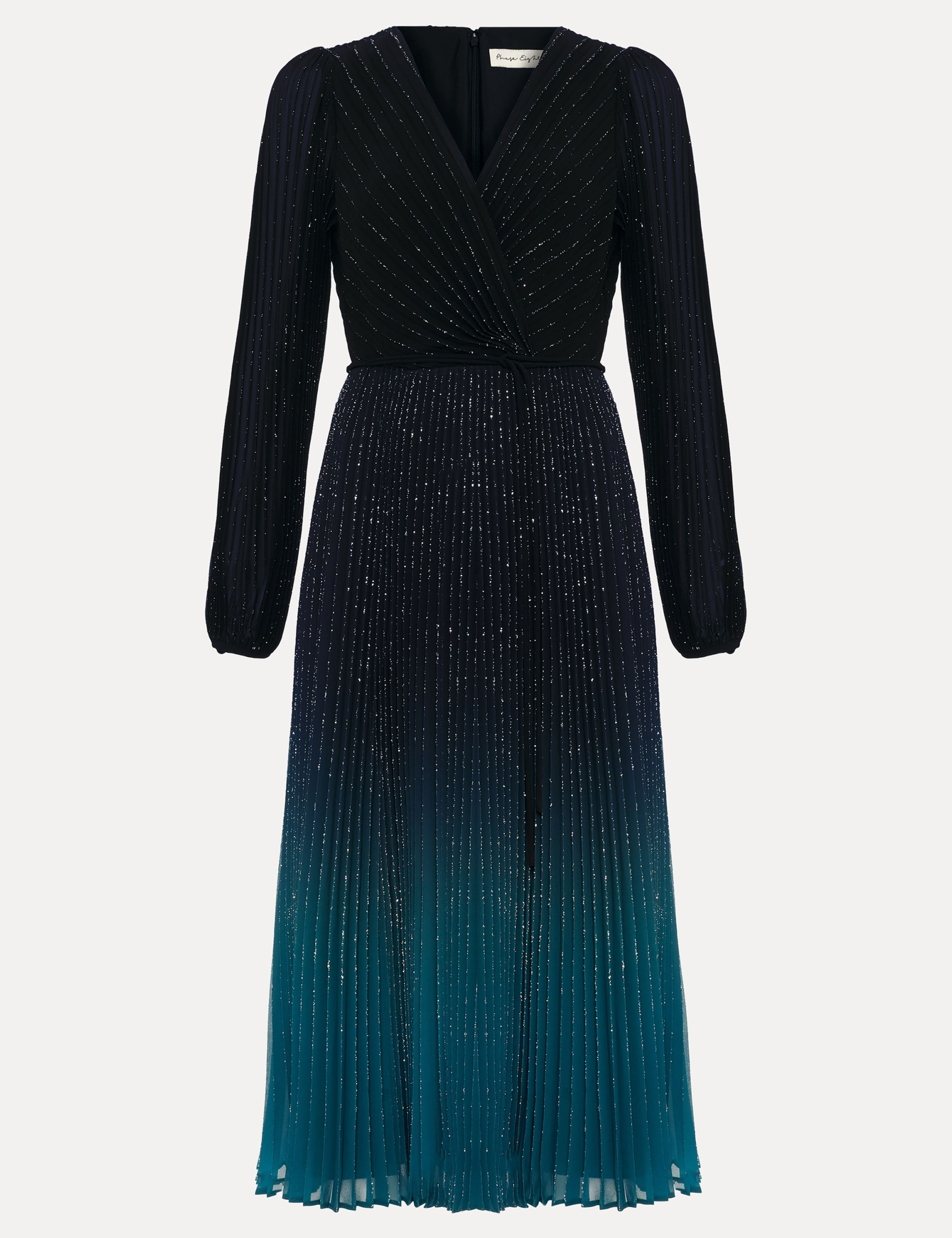 Plisse V-Neck Midi Waisted Dress 2 of 6
