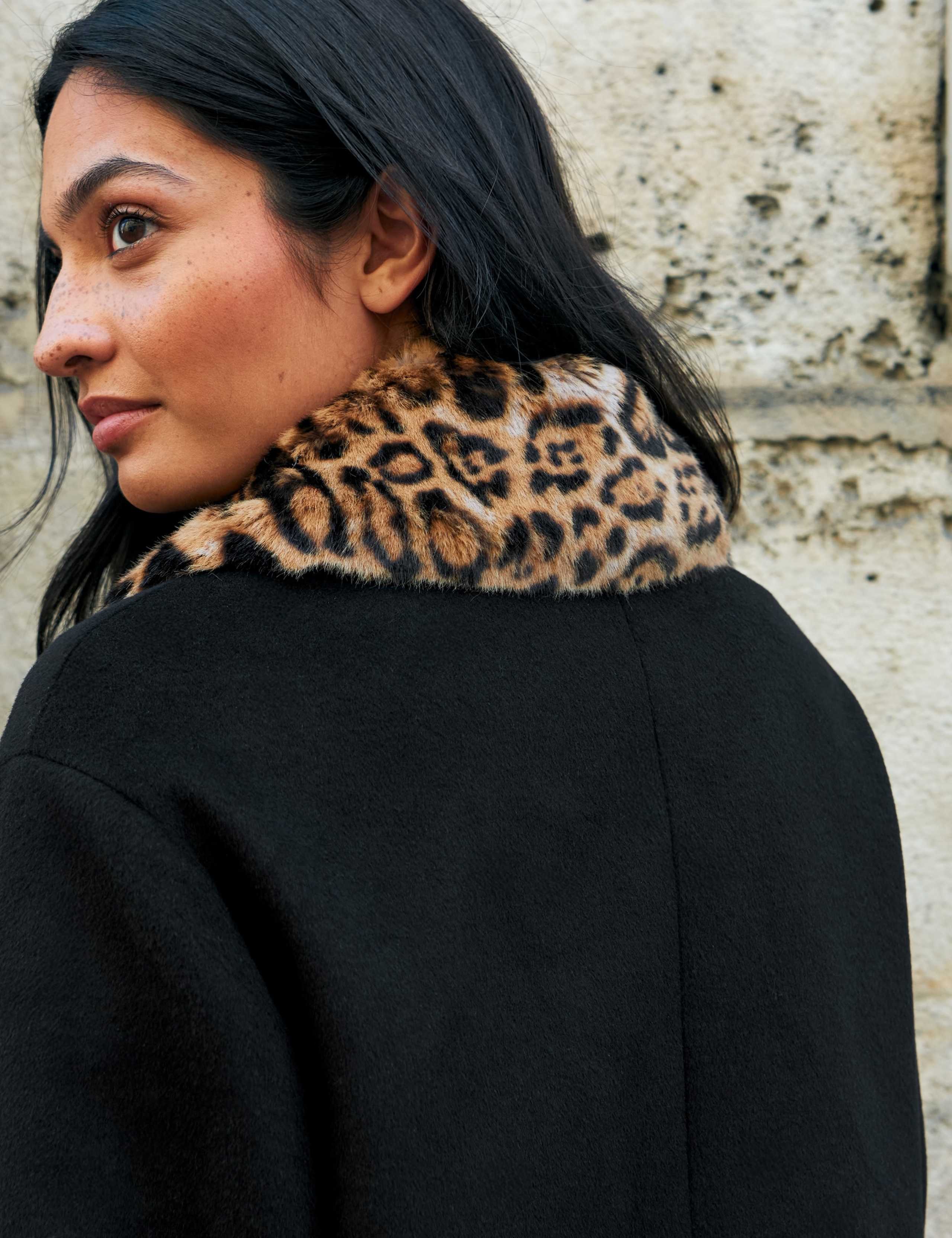 Wool Blend Leopard Print Faux Fur Trim Jacket 3 of 7