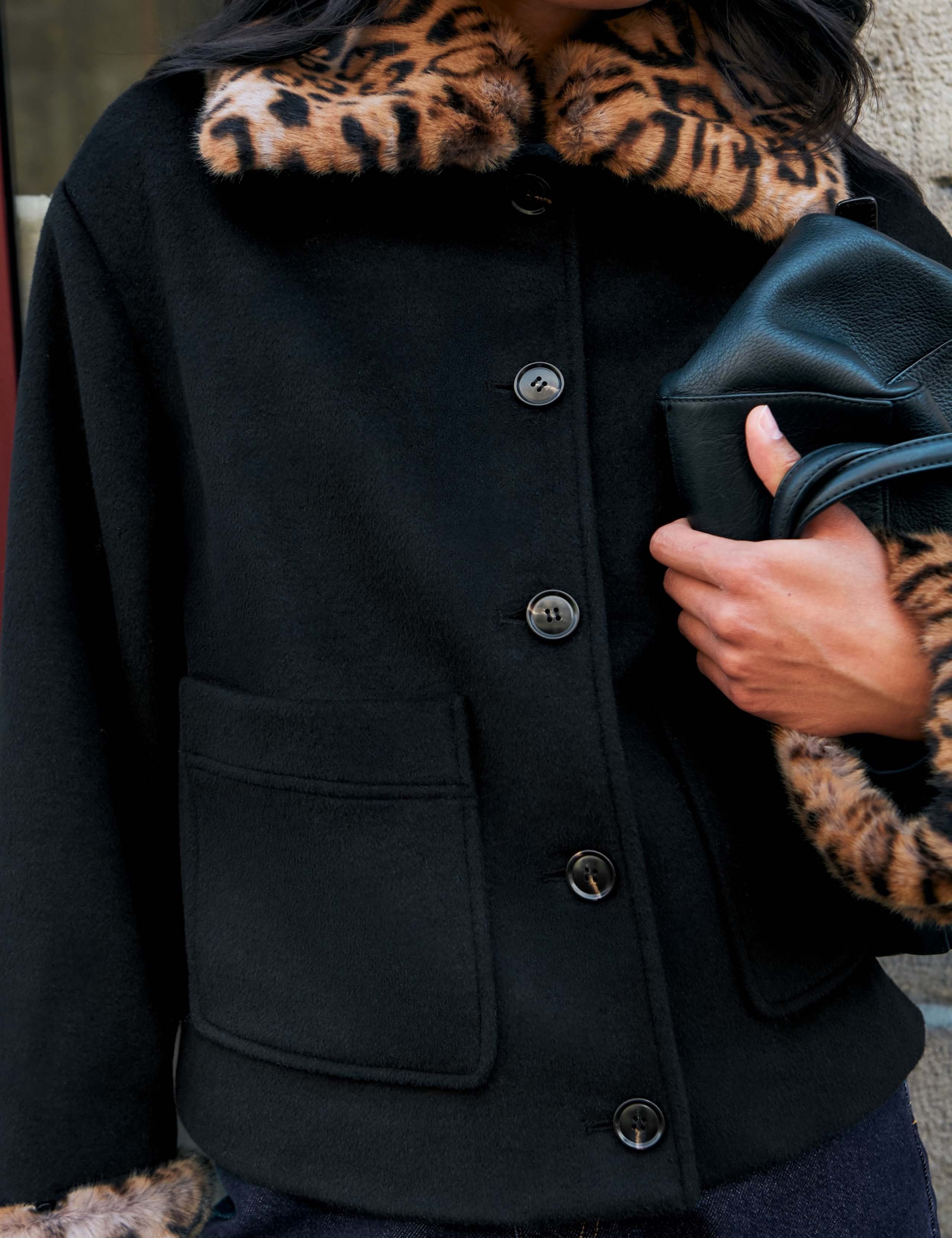 Wool Blend Leopard Print Faux Fur Trim Jacket 6 of 7