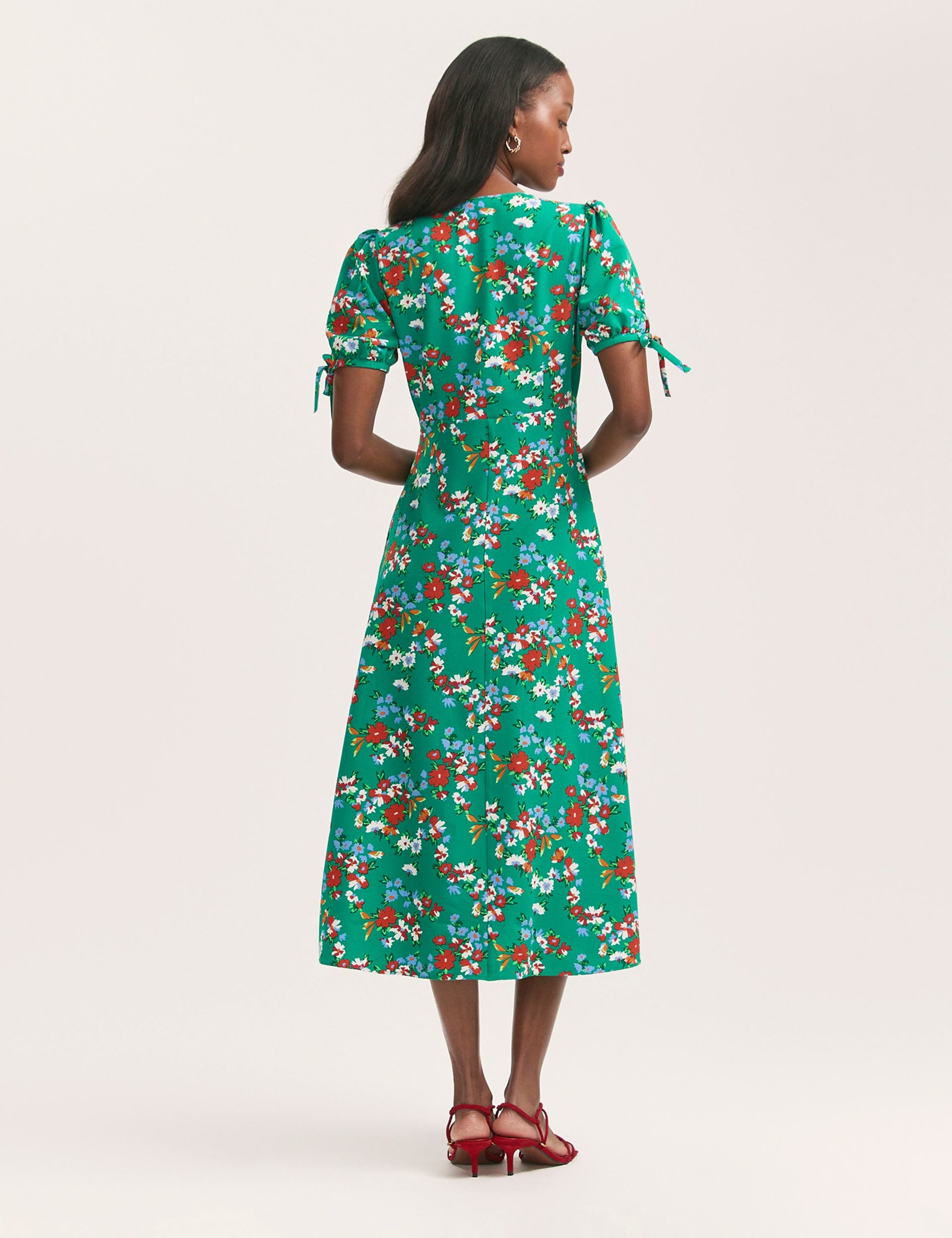 Crepe Floral V-Neck Midi Tea Dress 2 of 4