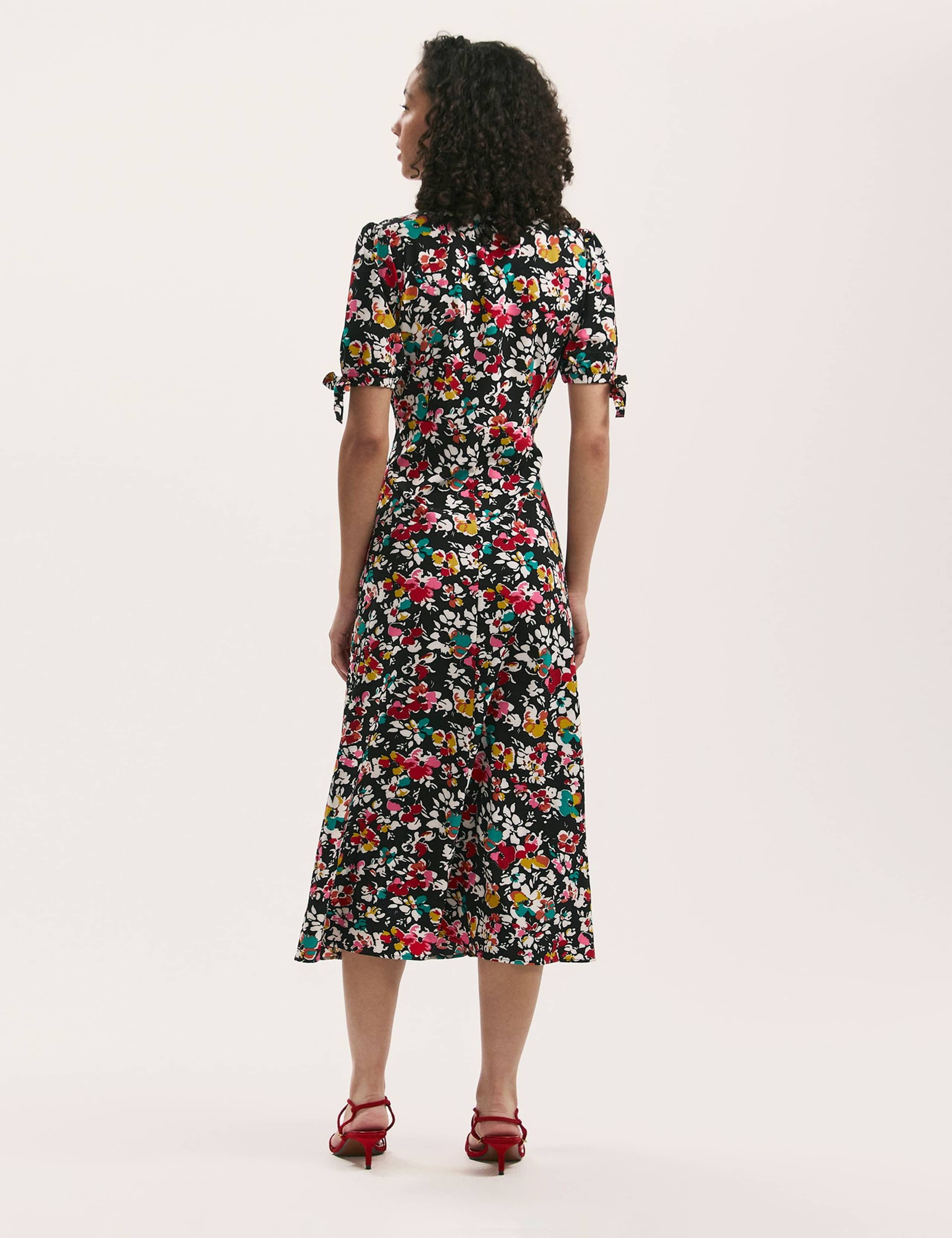 Crepe Floral V-Neck Midi Tea Dress 2 of 4
