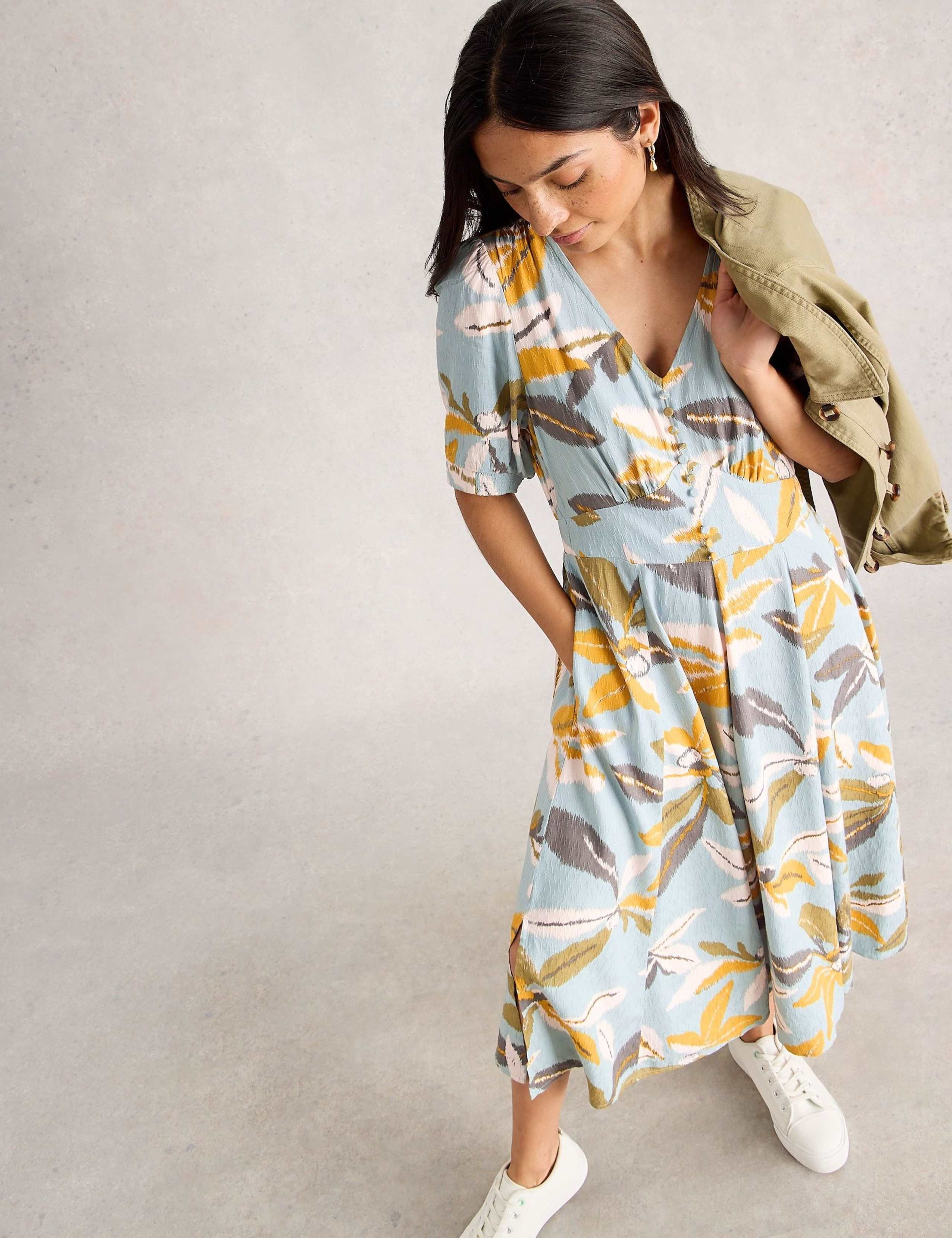 Printed Button Front Midi Waisted Dress 3 of 6