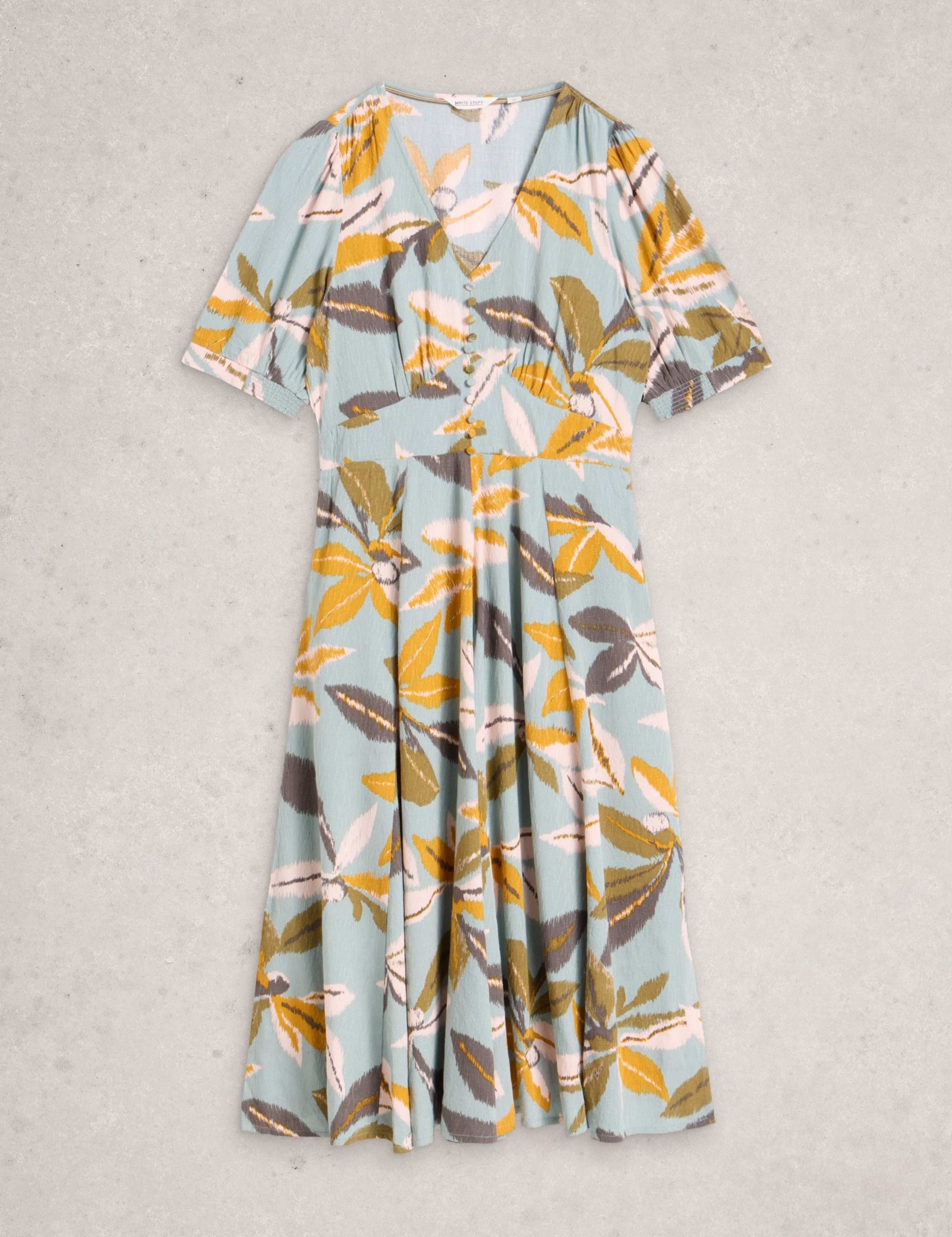 Printed Button Front Midi Waisted Dress 2 of 6
