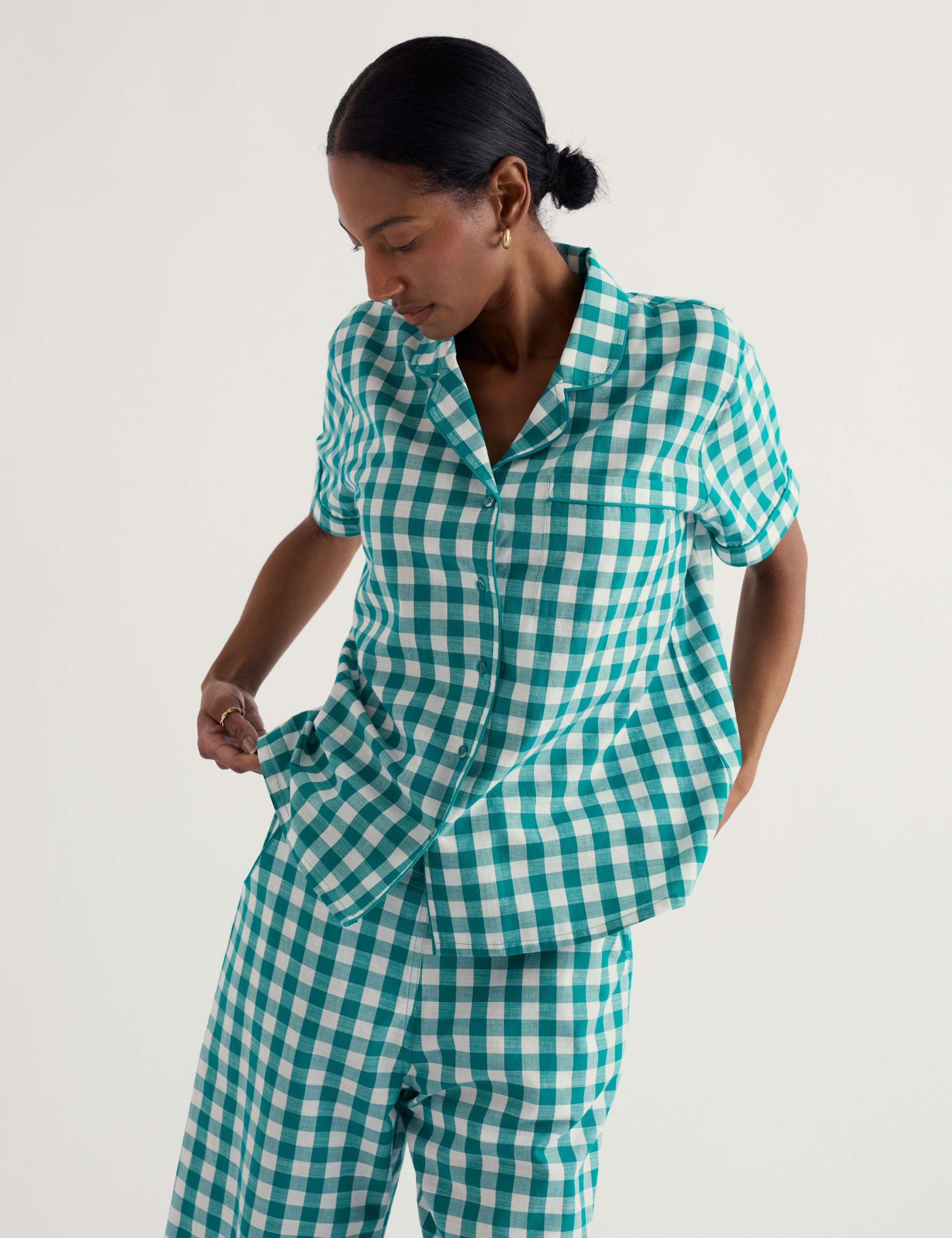 Pure Cotton Checked Pyjama Set 3 of 5
