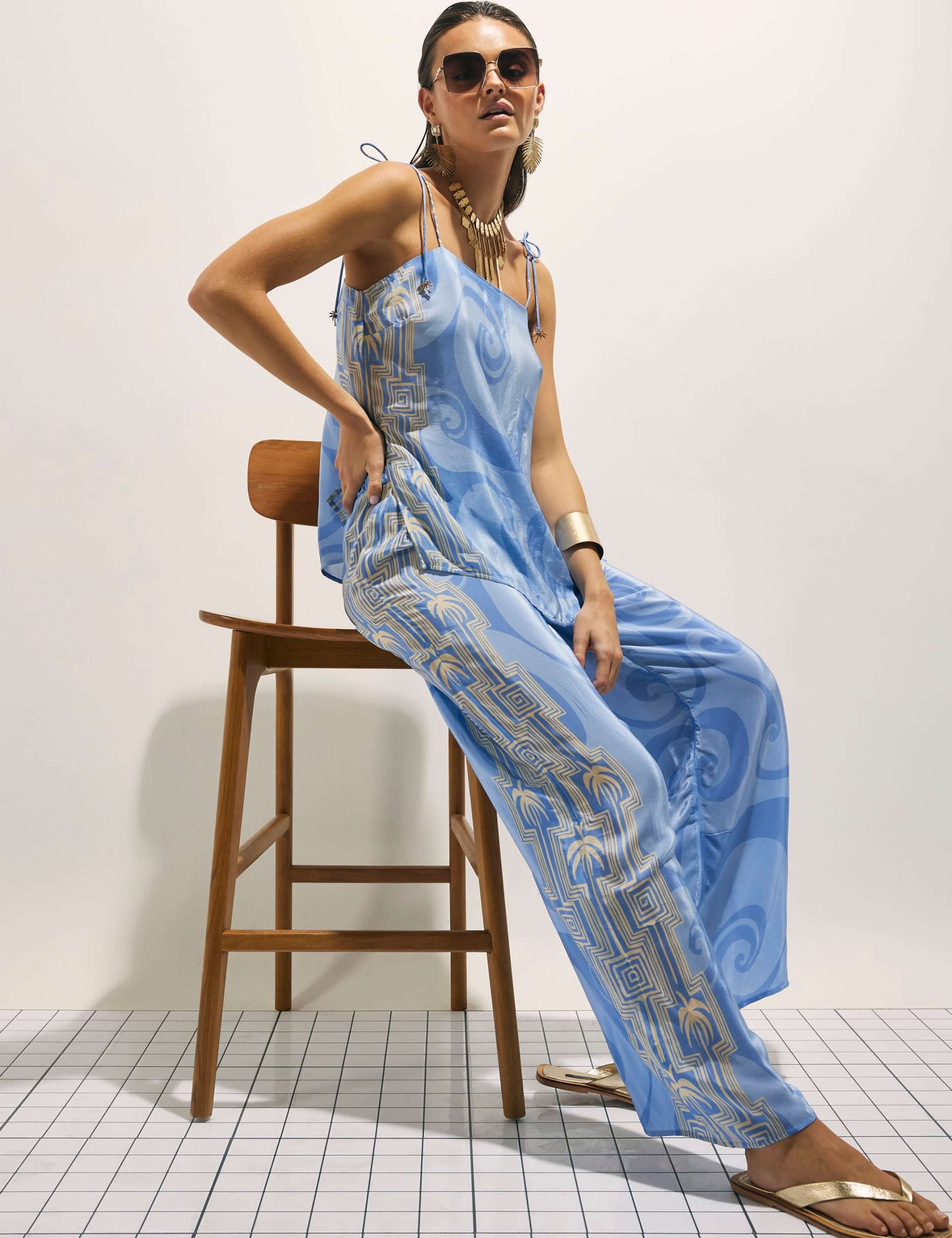Pure Cotton Abstract Print Wide Leg Trousers 3 of 4