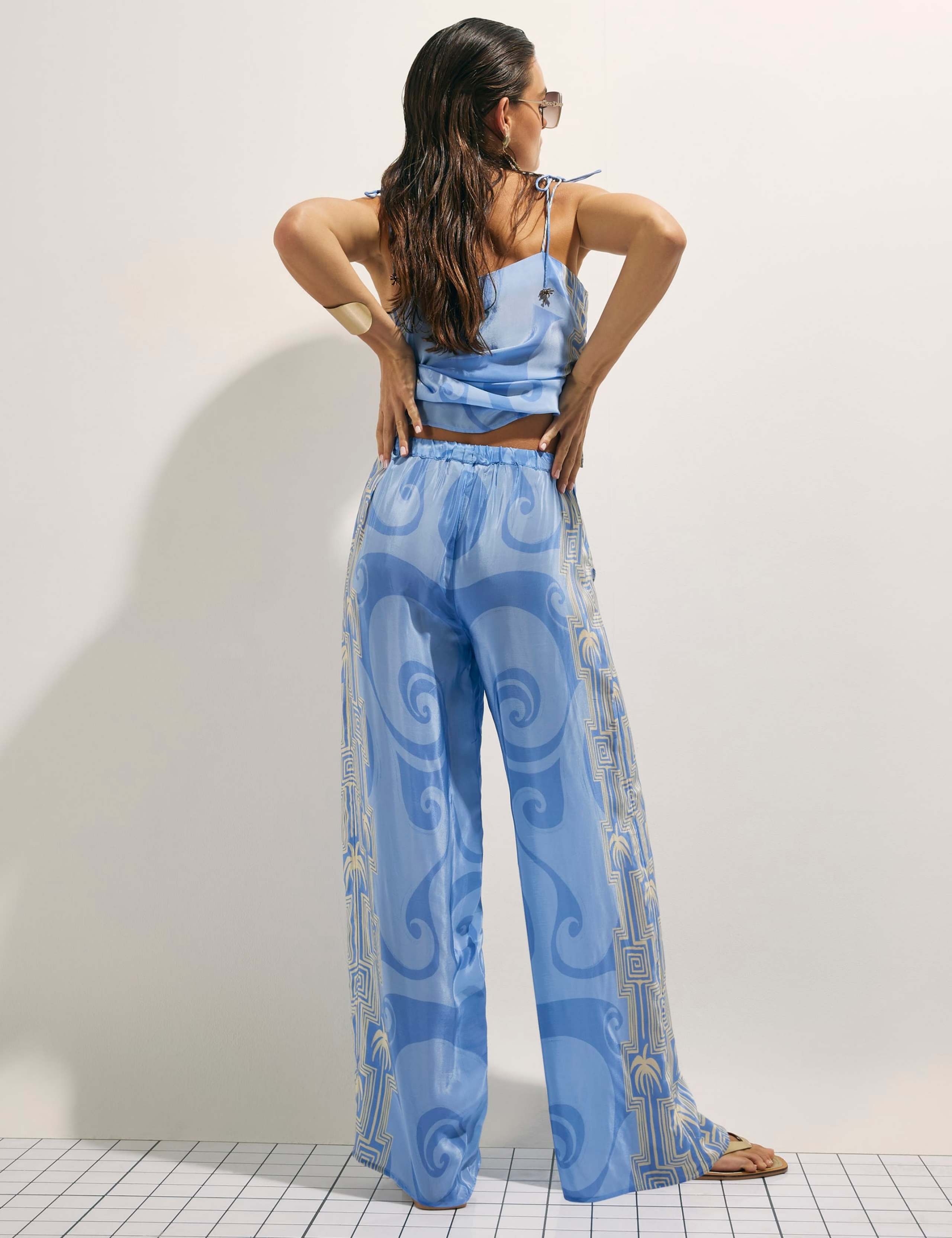 Pure Cotton Abstract Print Wide Leg Trousers 4 of 4