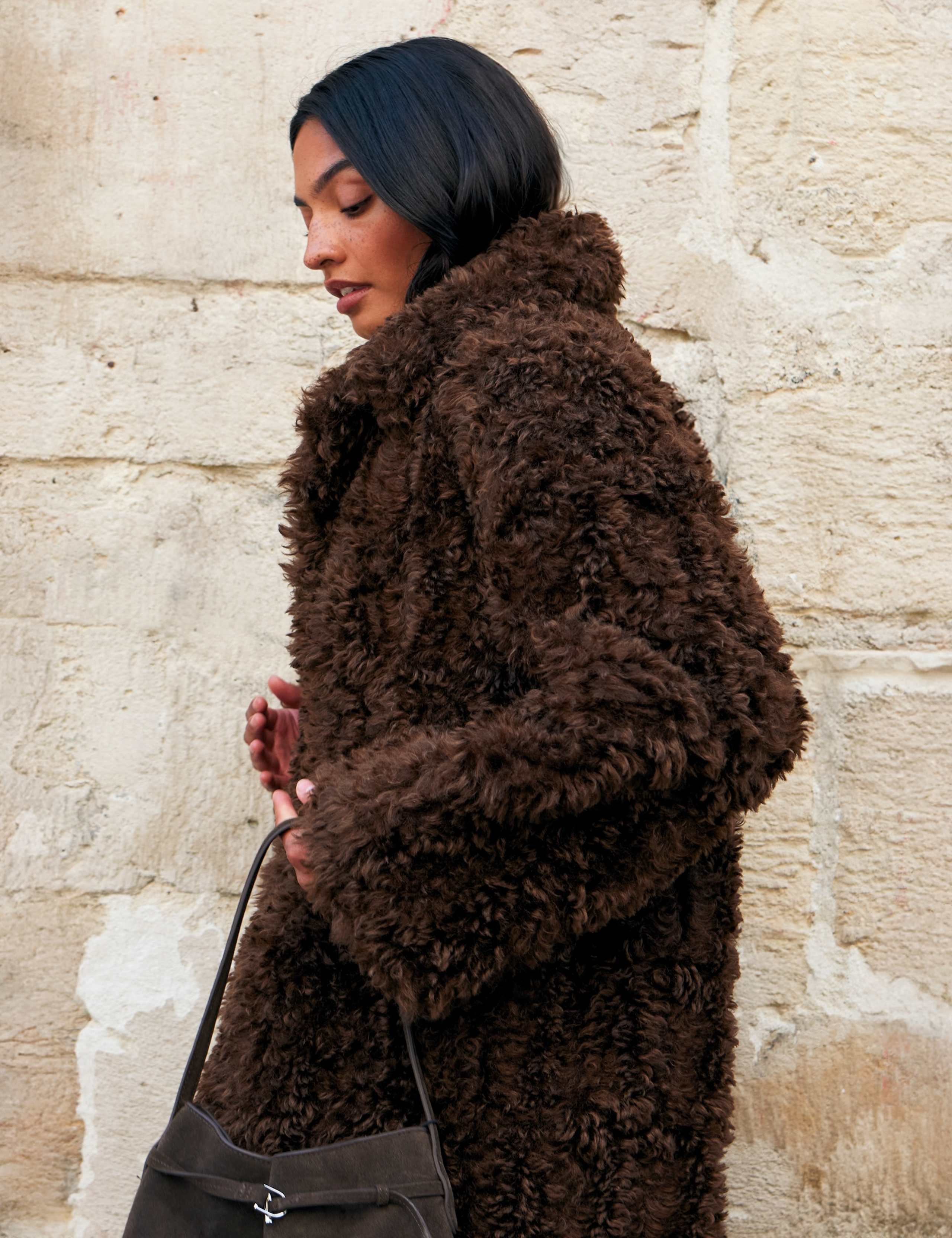 Faux Fur Revere Collar Longline Coat 1 of 7