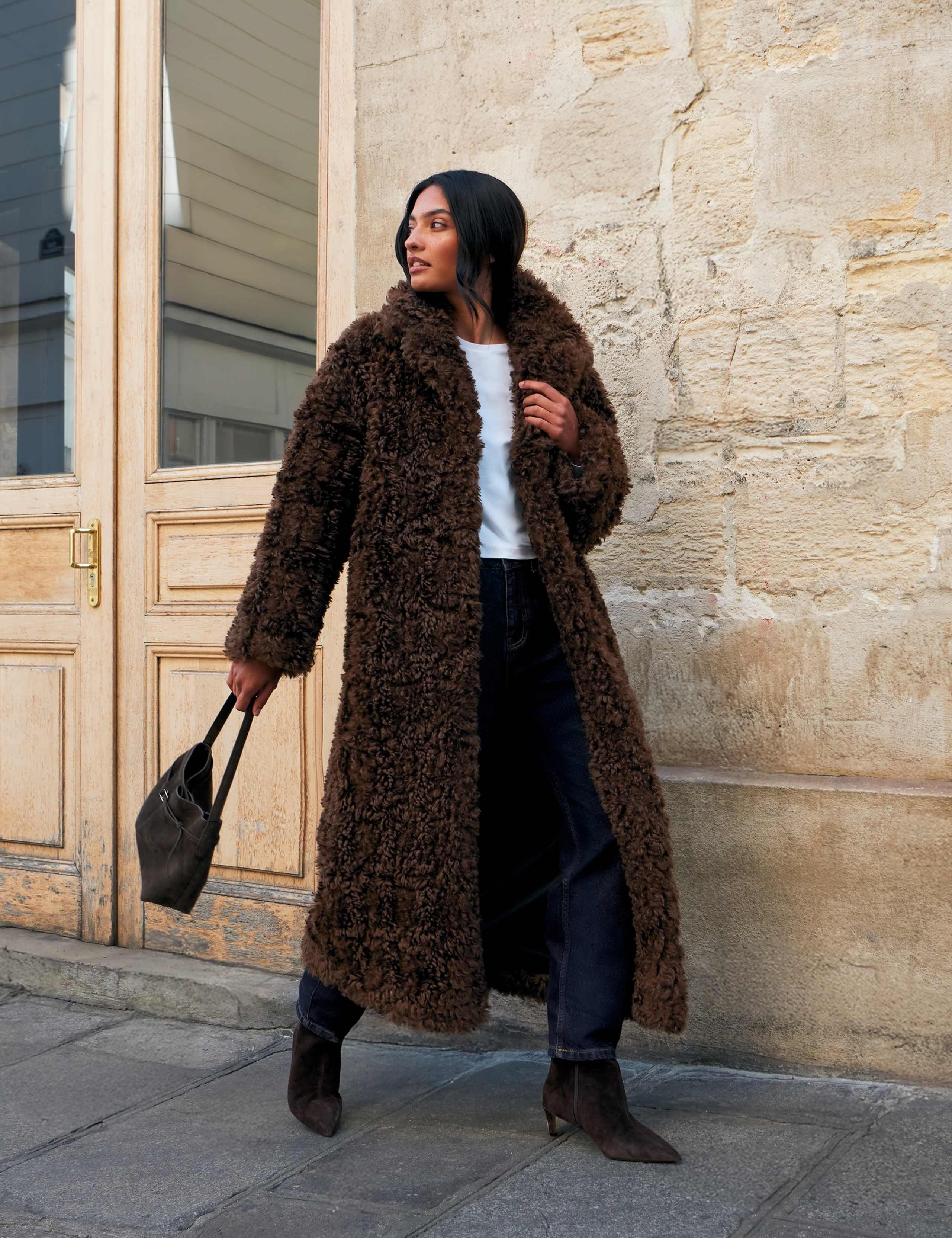 Faux Fur Revere Collar Longline Coat 2 of 7