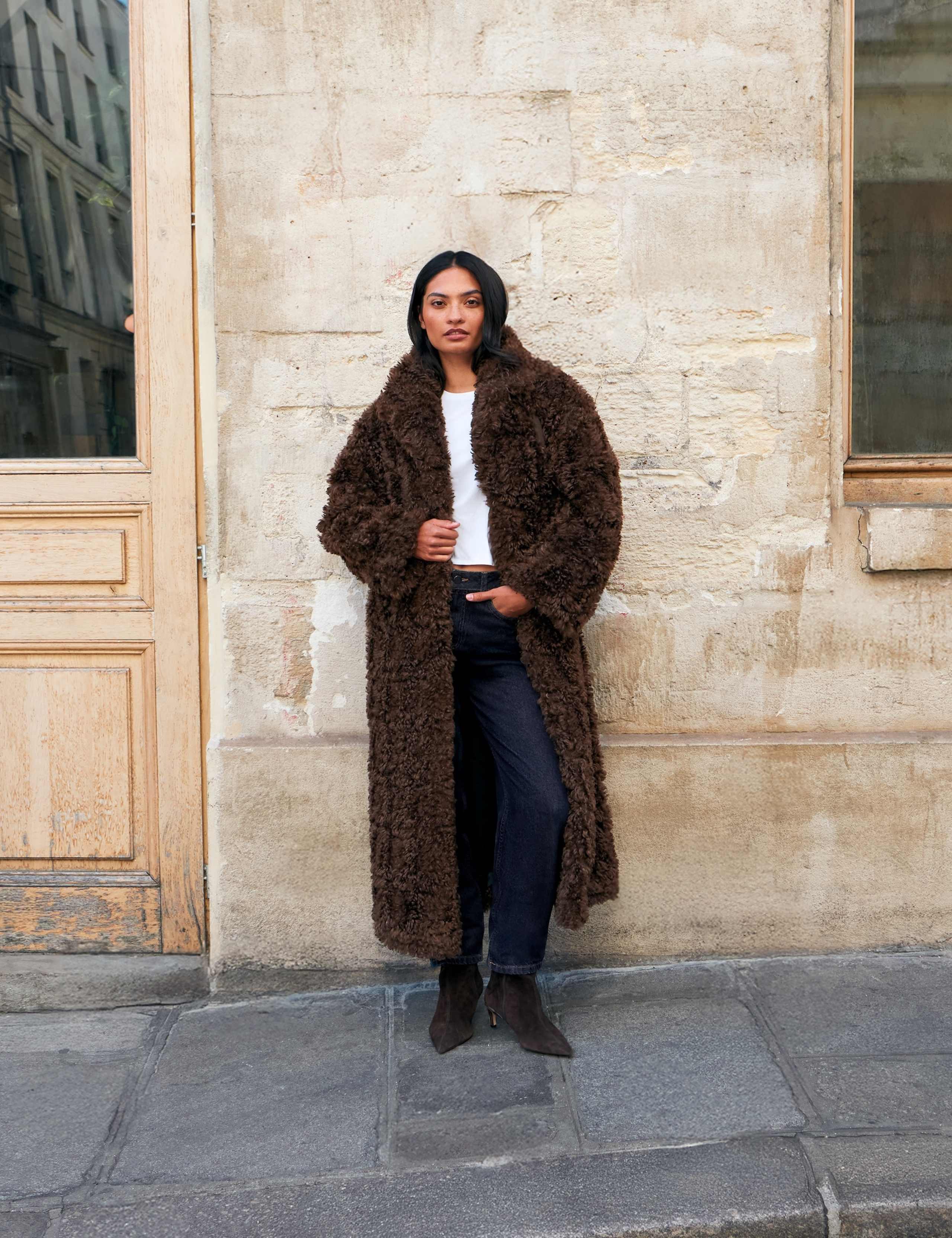 Faux Fur Revere Collar Longline Coat 7 of 7