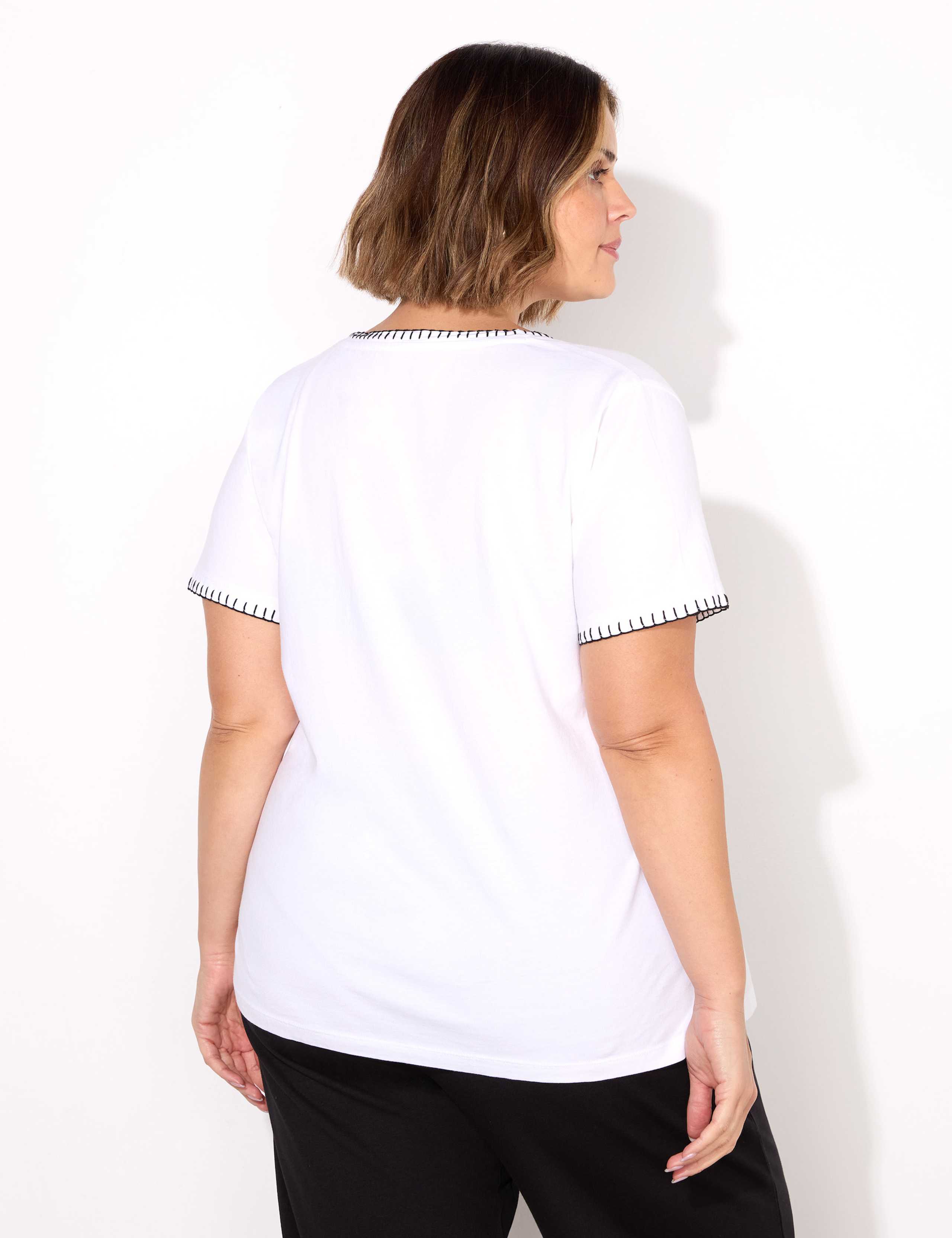 Cotton Rich V-Neck Stitch Detail T-Shirt 5 of 5