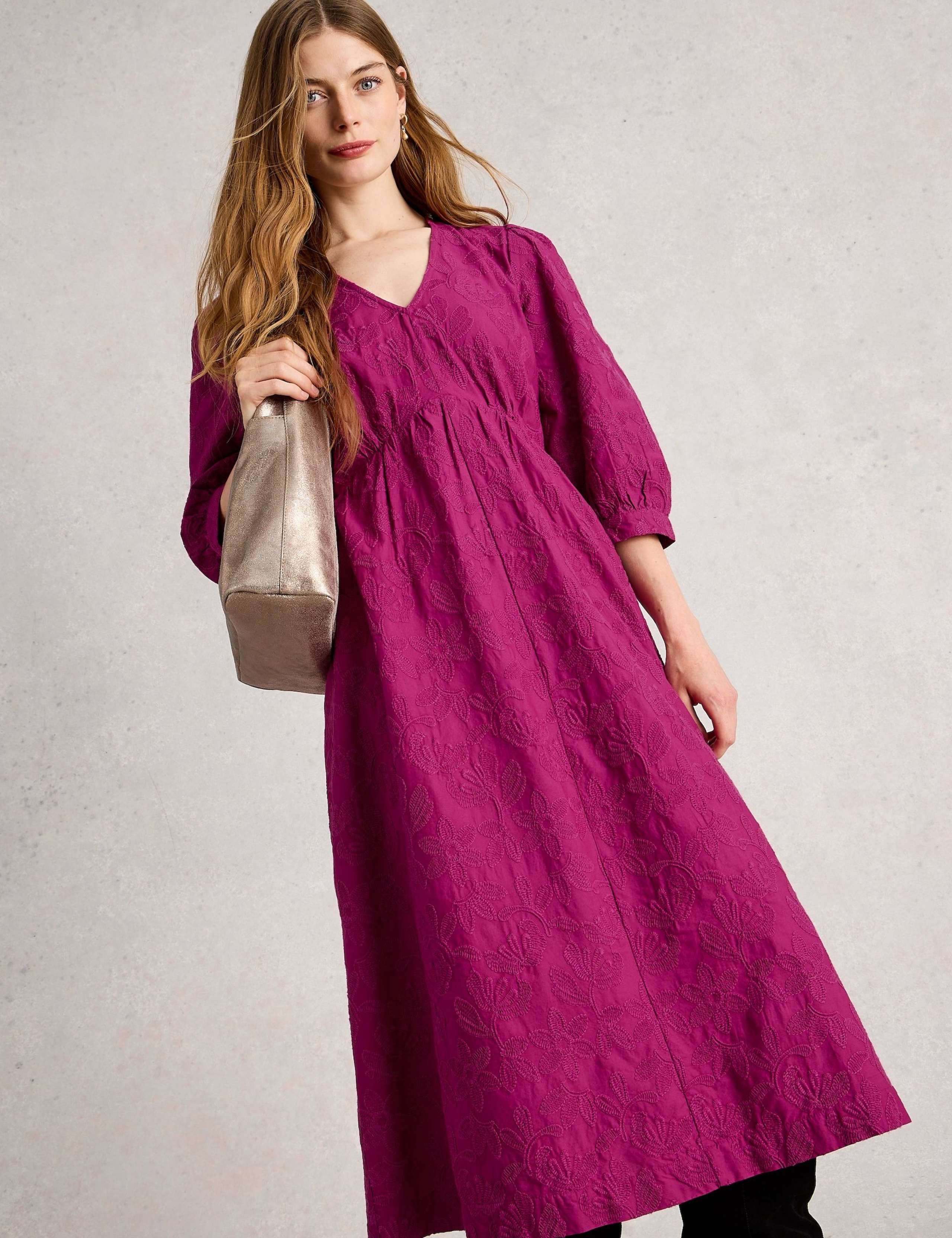 Pure Cotton Embroidered Empire Line Midaxi Dress 3 of 6