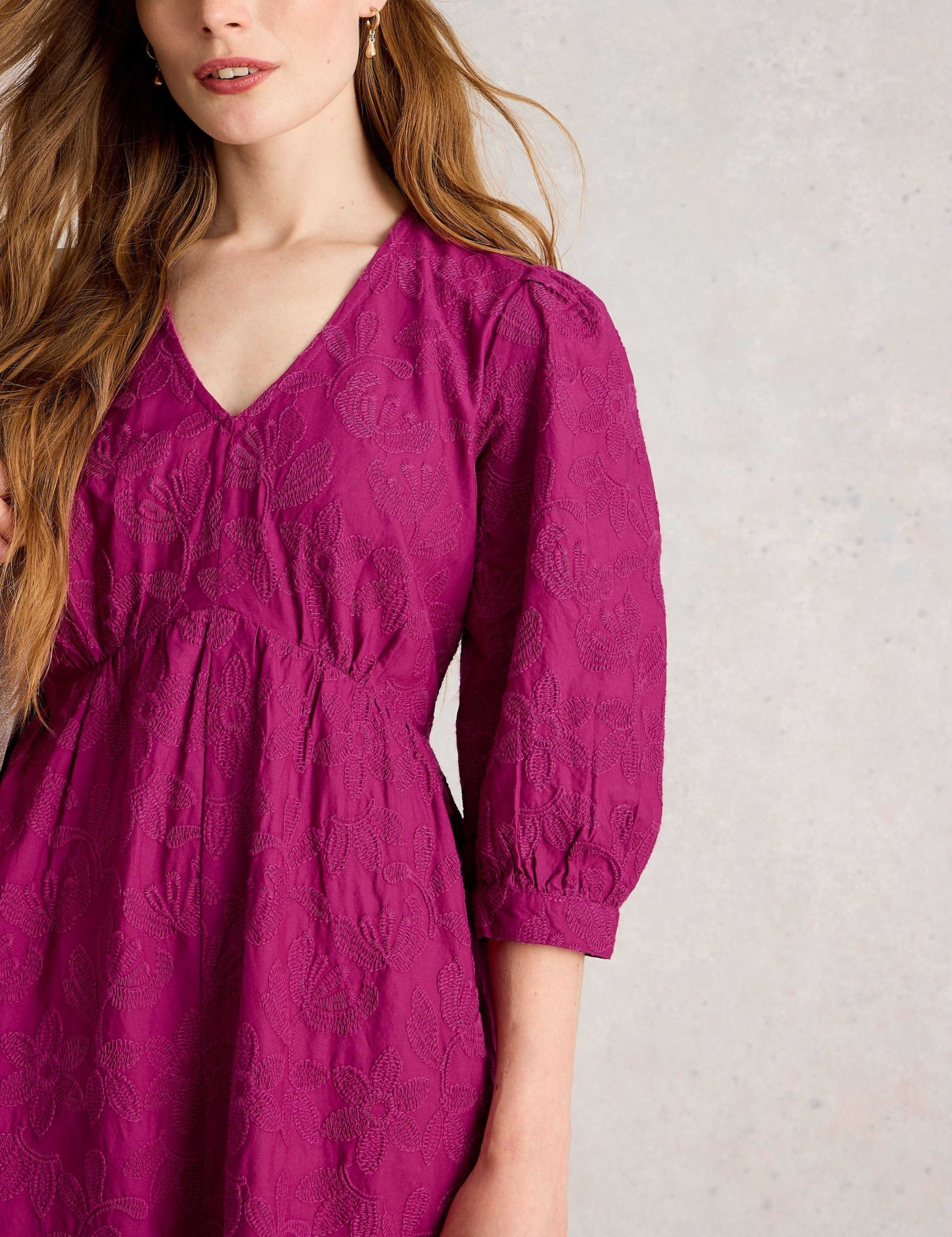 Pure Cotton Embroidered Empire Line Midaxi Dress 6 of 6